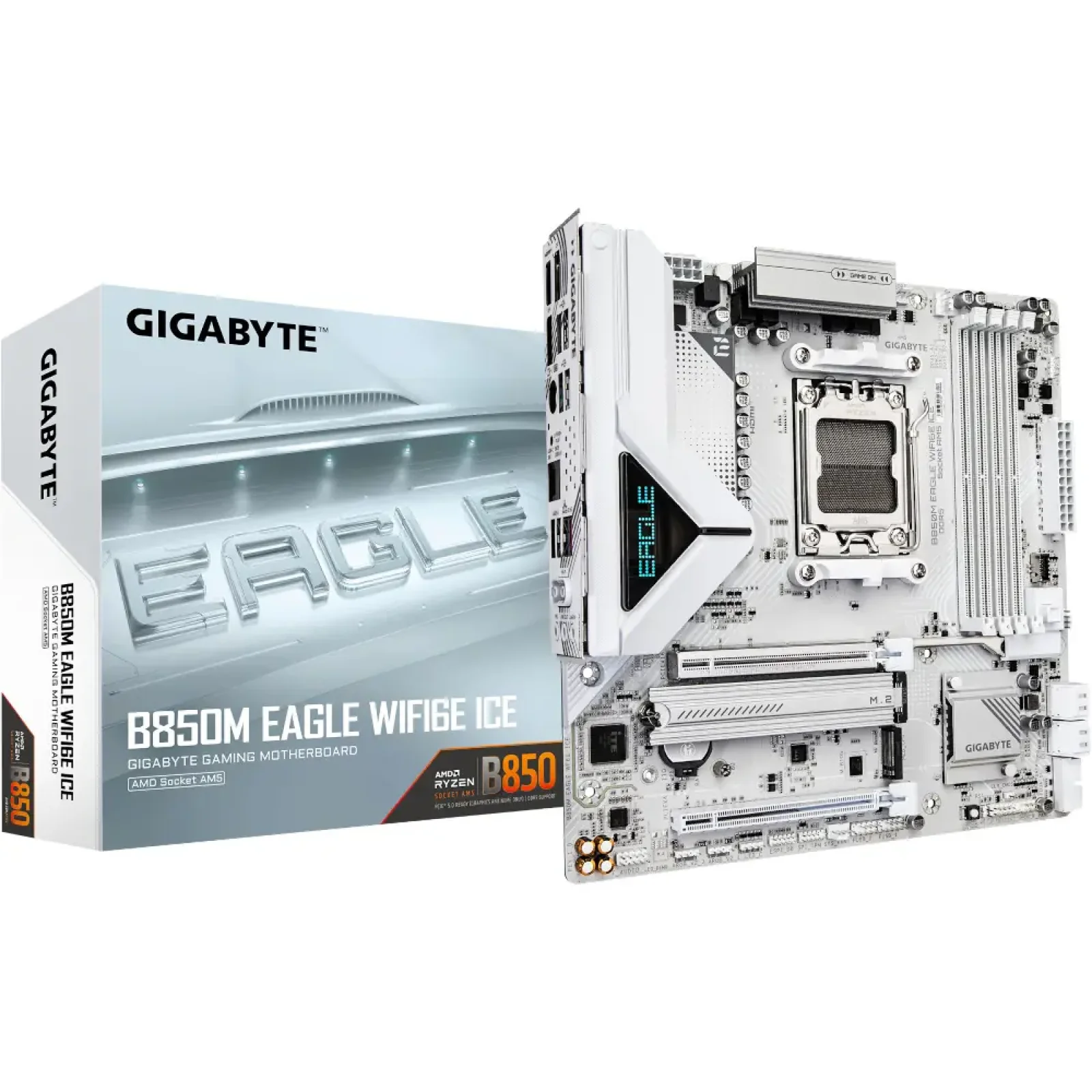 Материнская плата GIGABYTE sAM5 AMD B850 2xDP/HDMI 2xM.2 2. 5GbE LAN mATX B850M EAGLE WIFI6E ICE UA