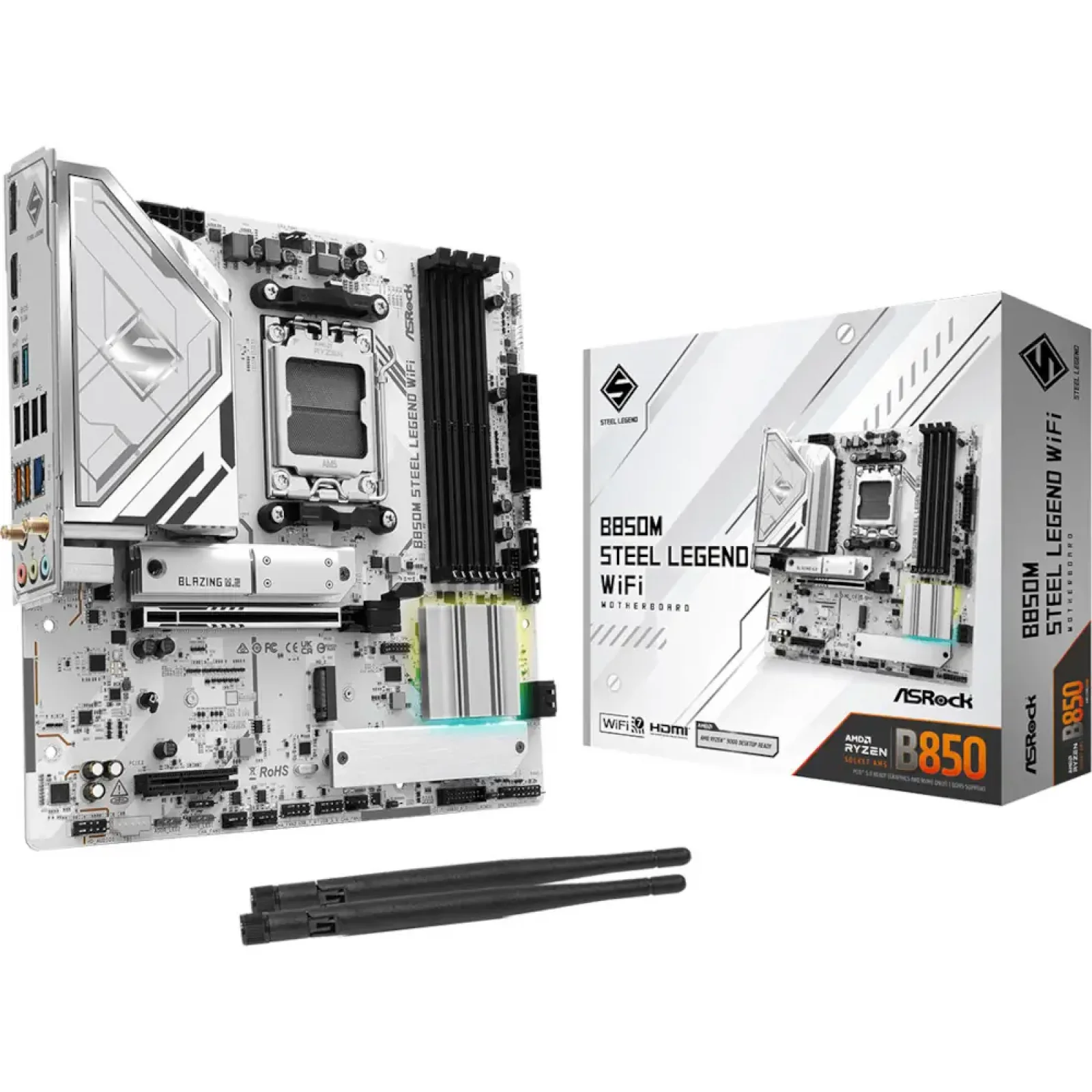Материнская плата ASROCK sAM5 AMD B850 4xDDR5 HDMI/DP 3xM .2 2.5GbE LAN mATX B850M STEEL LEGEND WIFI UA