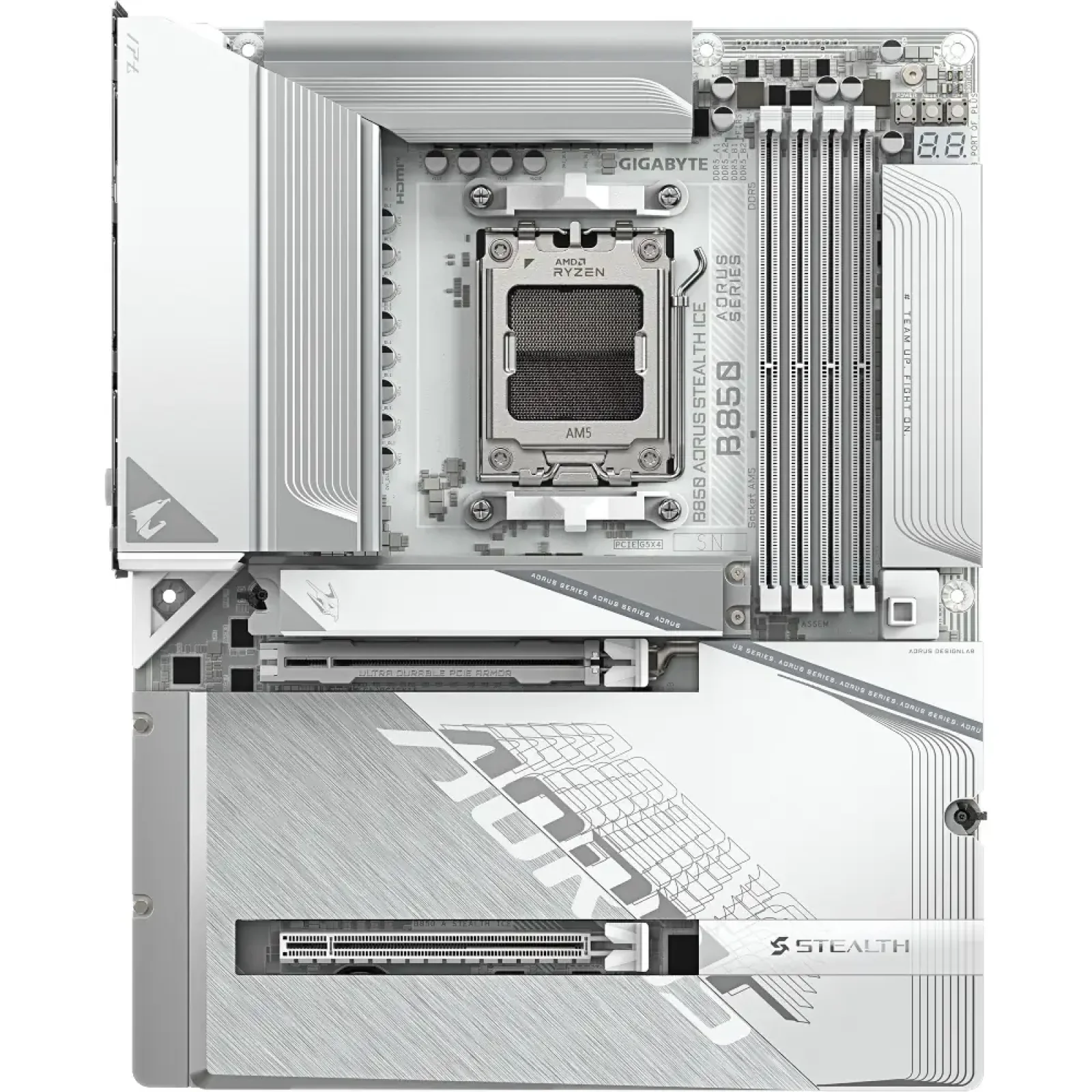 Материнська плата GIGABYTE sAM5 AMD B850 HDMI 4xM.2 5GbE LA N ATX B850 AORUS STEALTH ICE UA
