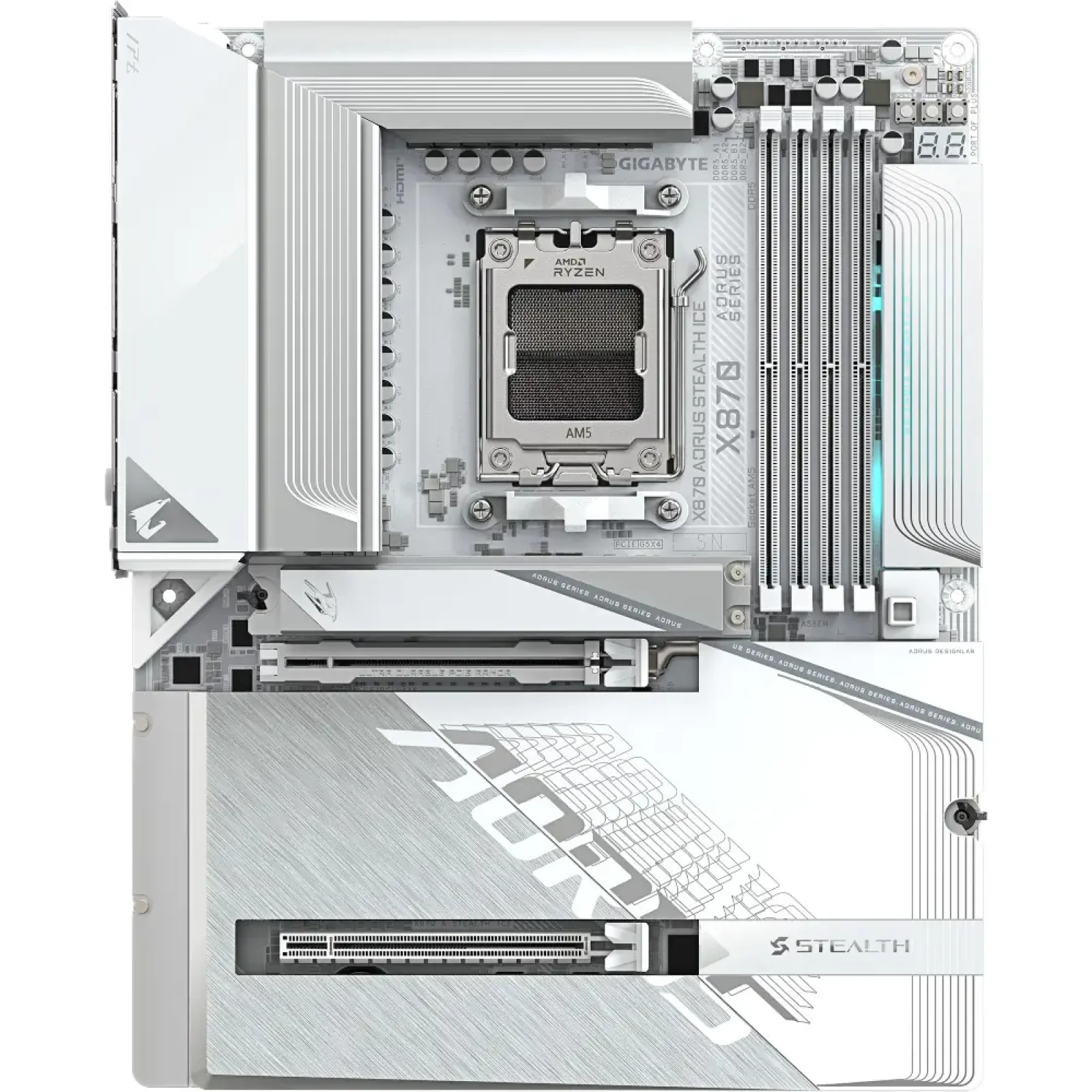 Материнская плата GIGABYTE sAM5 AMD X870 HDMI/2xUSB4 Type-C 4xM.2 5GbE LAN ATX X870 AORUS STEALTH ICE UA