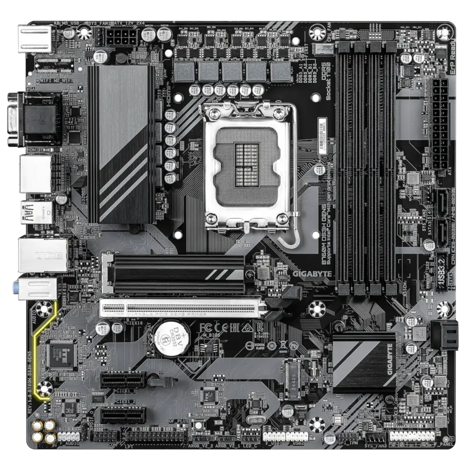 Материнская плата GIGABYTE s1700 Intel B760 HDMI/2хDP/VGA 2 xM.2 2.5GbE LAN mATX B760M DS3H GEN5 UA