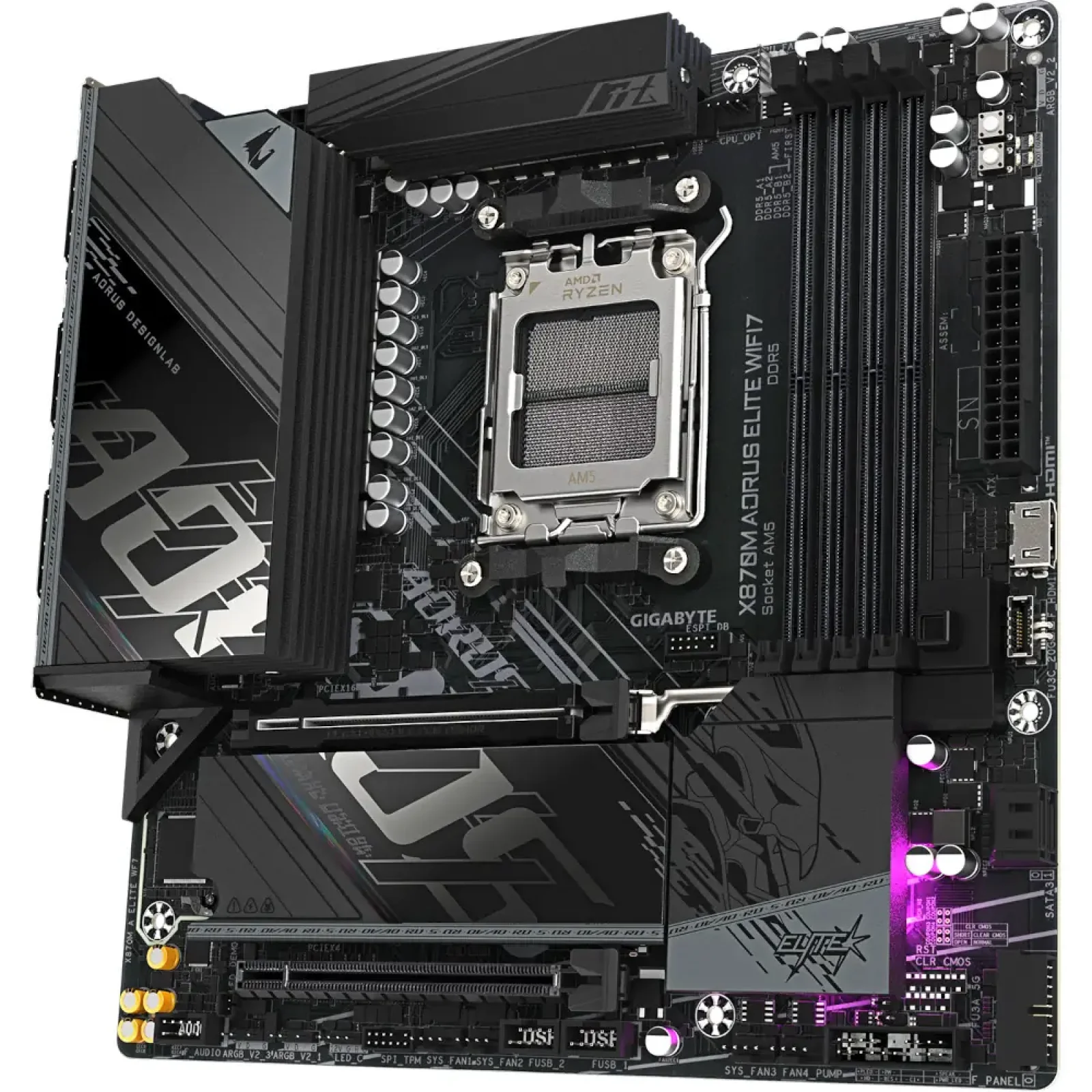 Материнская плата GIGABYTE sAM5 AMD X870 2xHDMI/2xUSB4 2xM. 2 2.5GbE LAN mATX X870M AORUS ELITE WIFI7 UA