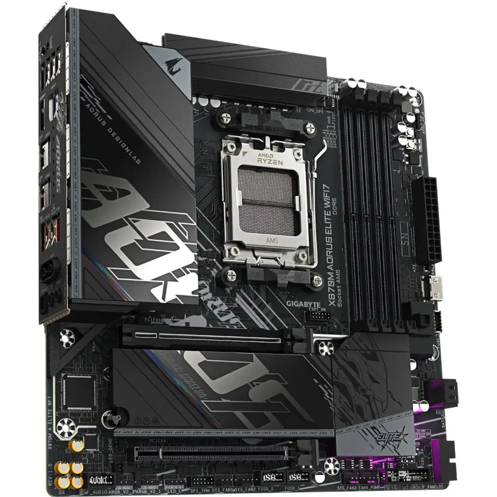 Материнская плата GIGABYTE sAM5 AMD X870 2xHDMI/2xUSB4 2xM. 2 2.5GbE LAN mATX X870M AORUS ELITE WIFI7 UA