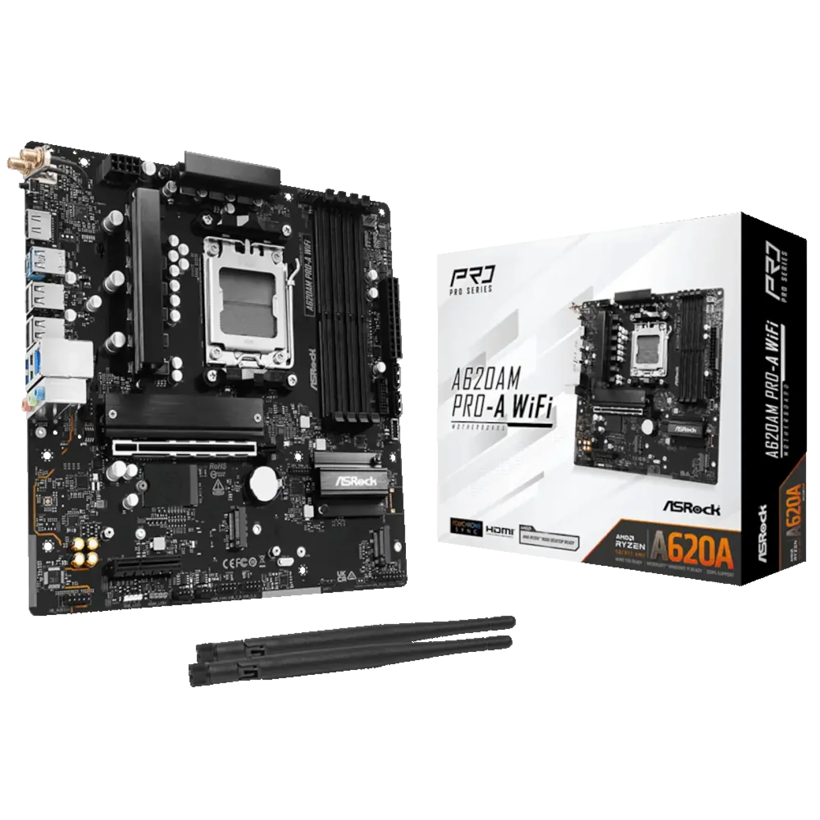 Материнская плата ASROCK sAM5 AMD A620A HDMI 3xM.2 4xDDR5 2.5GbE LAN mATX A620AM PRO-A WIFI UA