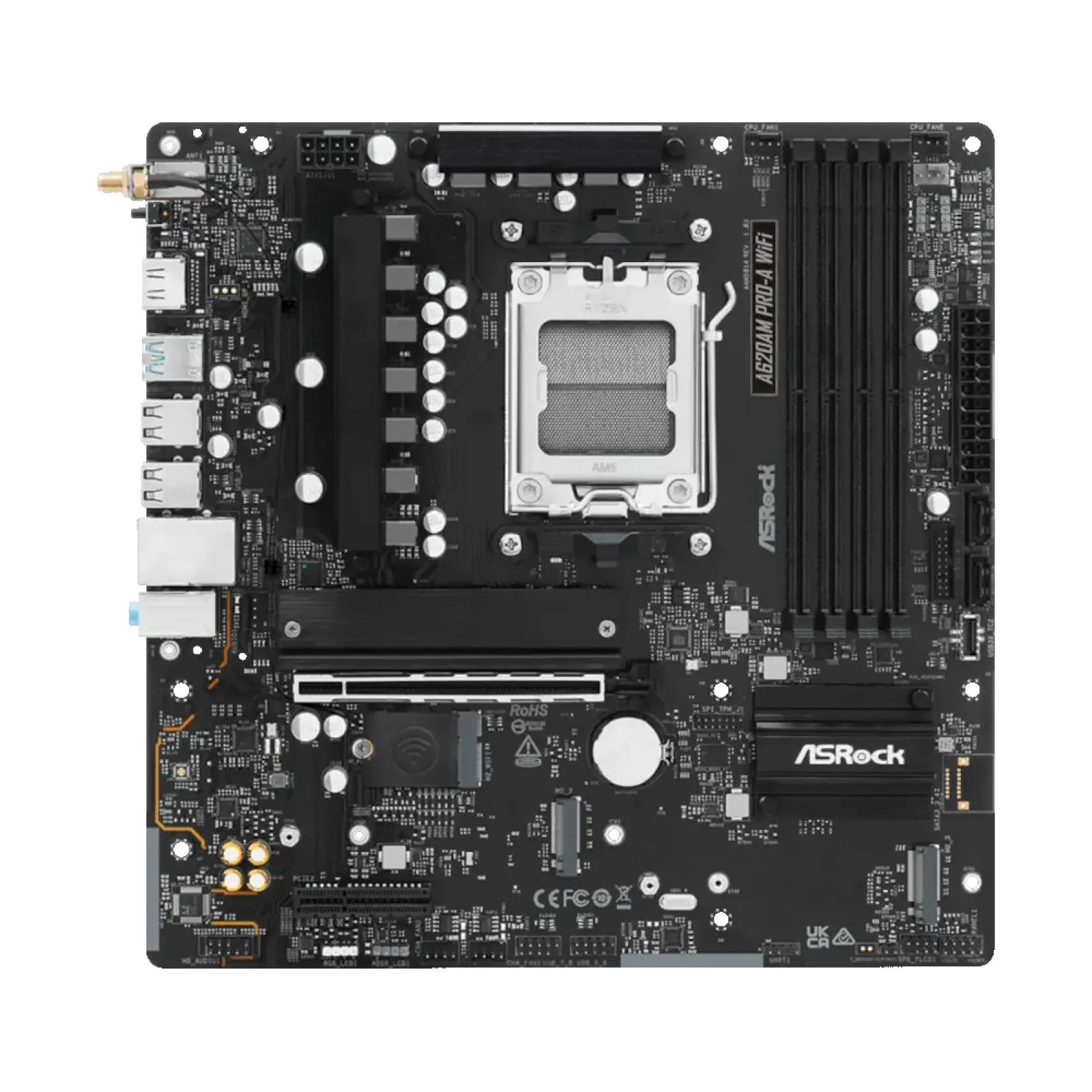 Материнская плата ASROCK sAM5 AMD A620A HDMI 3xM.2 4xDDR5 2.5GbE LAN mATX A620AM PRO-A WIFI UA