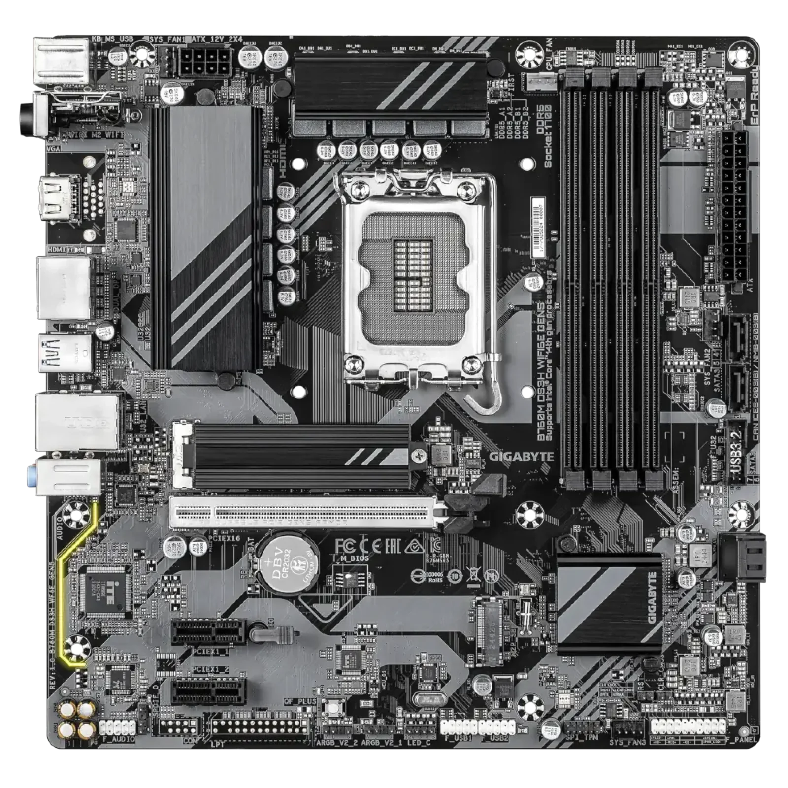 Материнская плата GIGABYTE s1700 Intel B760 HDMI/2xDP 4xDDR 5 2xM.2 2.5GbE LAN mATX B760M DS3H WIFI6E GEN5 UA