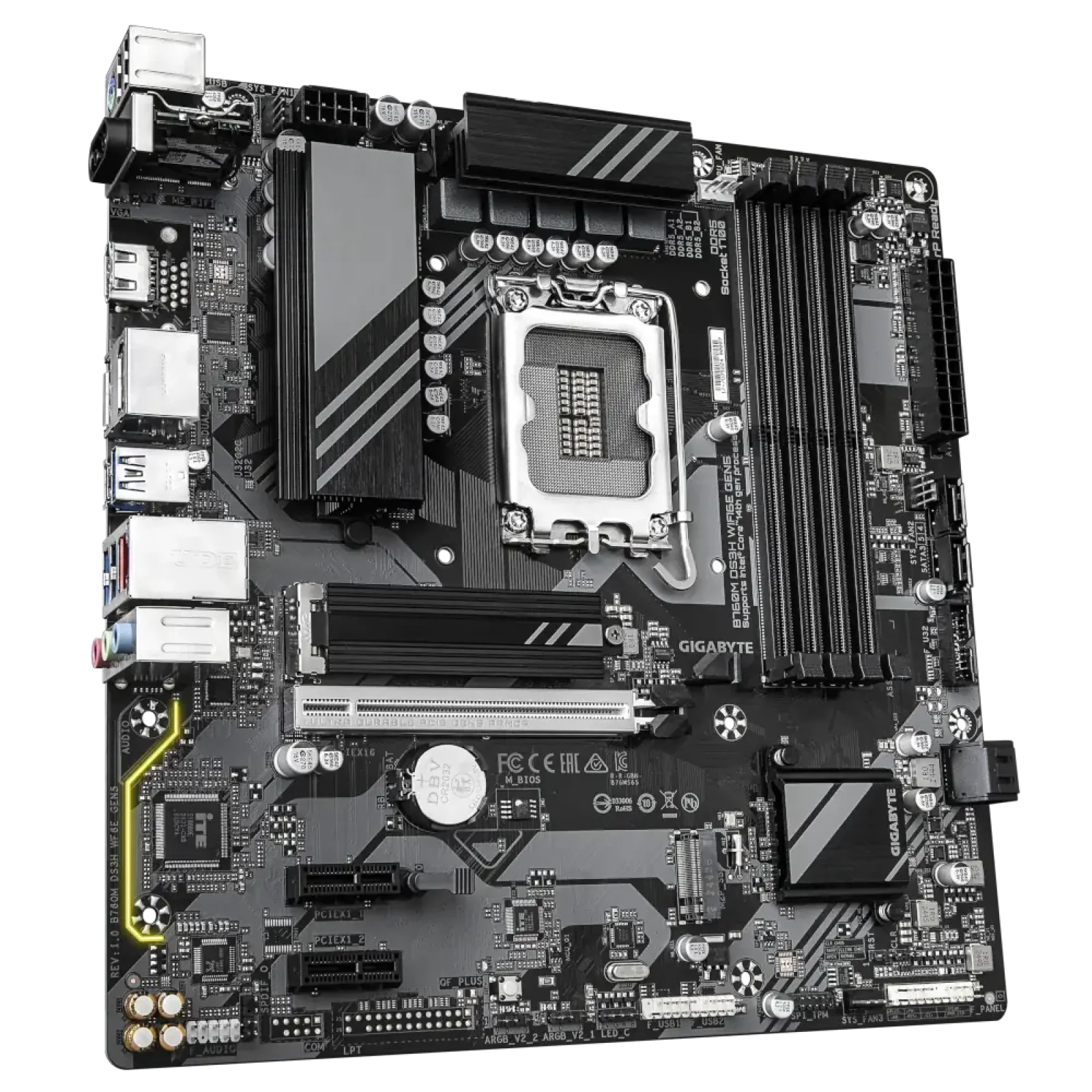 Материнская плата GIGABYTE s1700 Intel B760 HDMI/2xDP 4xDDR 5 2xM.2 2.5GbE LAN mATX B760M DS3H WIFI6E GEN5 UA