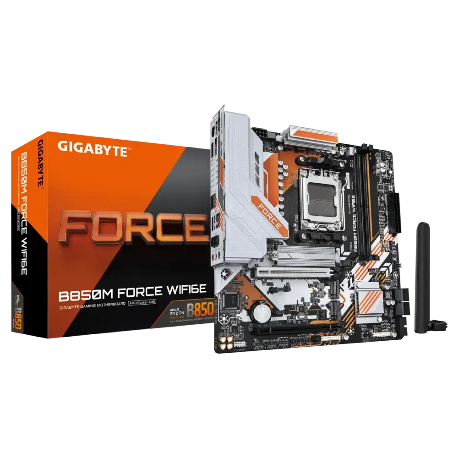 Материнская плата GIGABYTE sAM5 AMD B850 HDMI/DP 4xDDR5 2xM .2 2.5GbE LAN mATX B850M FORCE WIFI6E UA