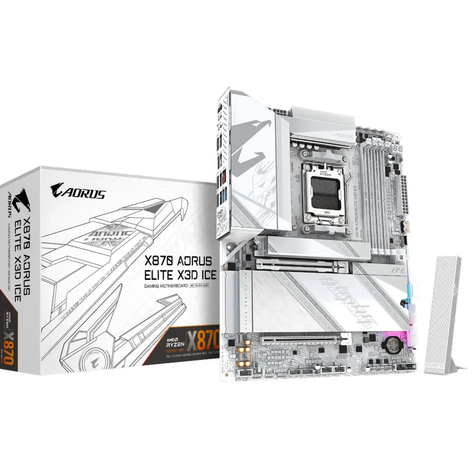 Материнська плата GIGABYTE sAM5 AMD X870 2xHDMI/2xUSB4 Type -C 4xM.2 5GbE LAN ATX X870 AORUS ELITE X3D ICE UA
