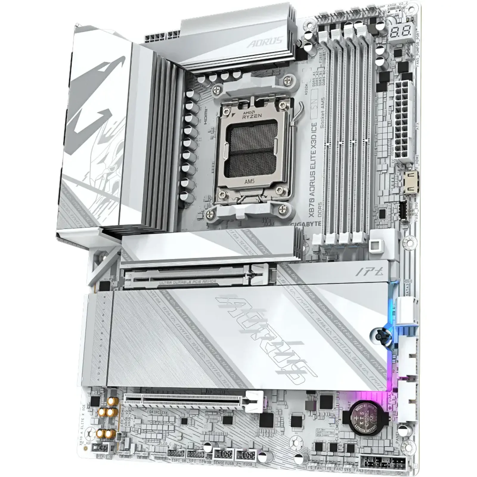 Материнська плата GIGABYTE sAM5 AMD X870 2xHDMI/2xUSB4 Type -C 4xM.2 5GbE LAN ATX X870 AORUS ELITE X3D ICE UA