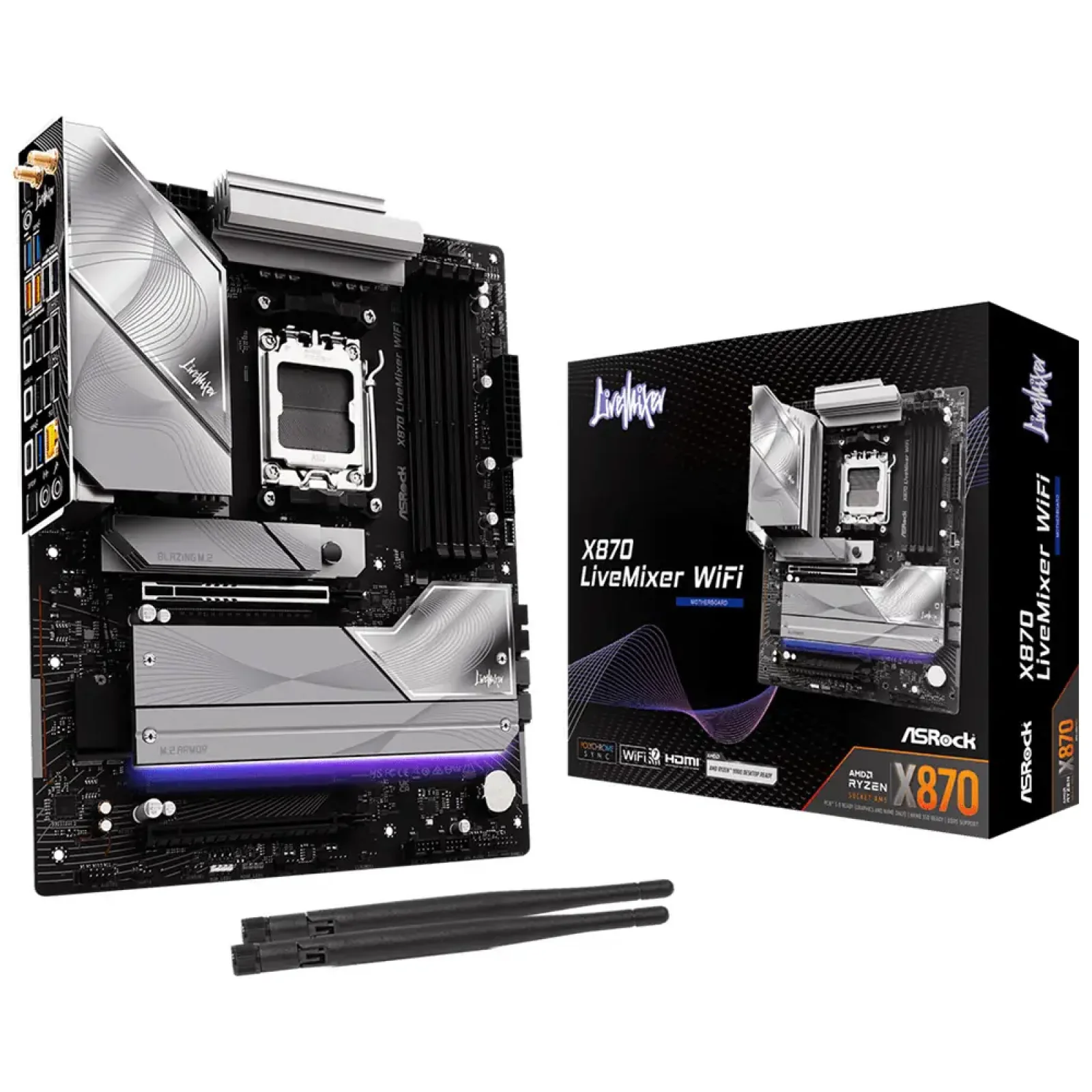 Материнская плата ASROCK sAM5 AMD X870 4xDDR5 HDMI/2xUSB4 Type-C 4xM.2 5GbE LAN ATX X870 LIVEMIXER WIFI UA