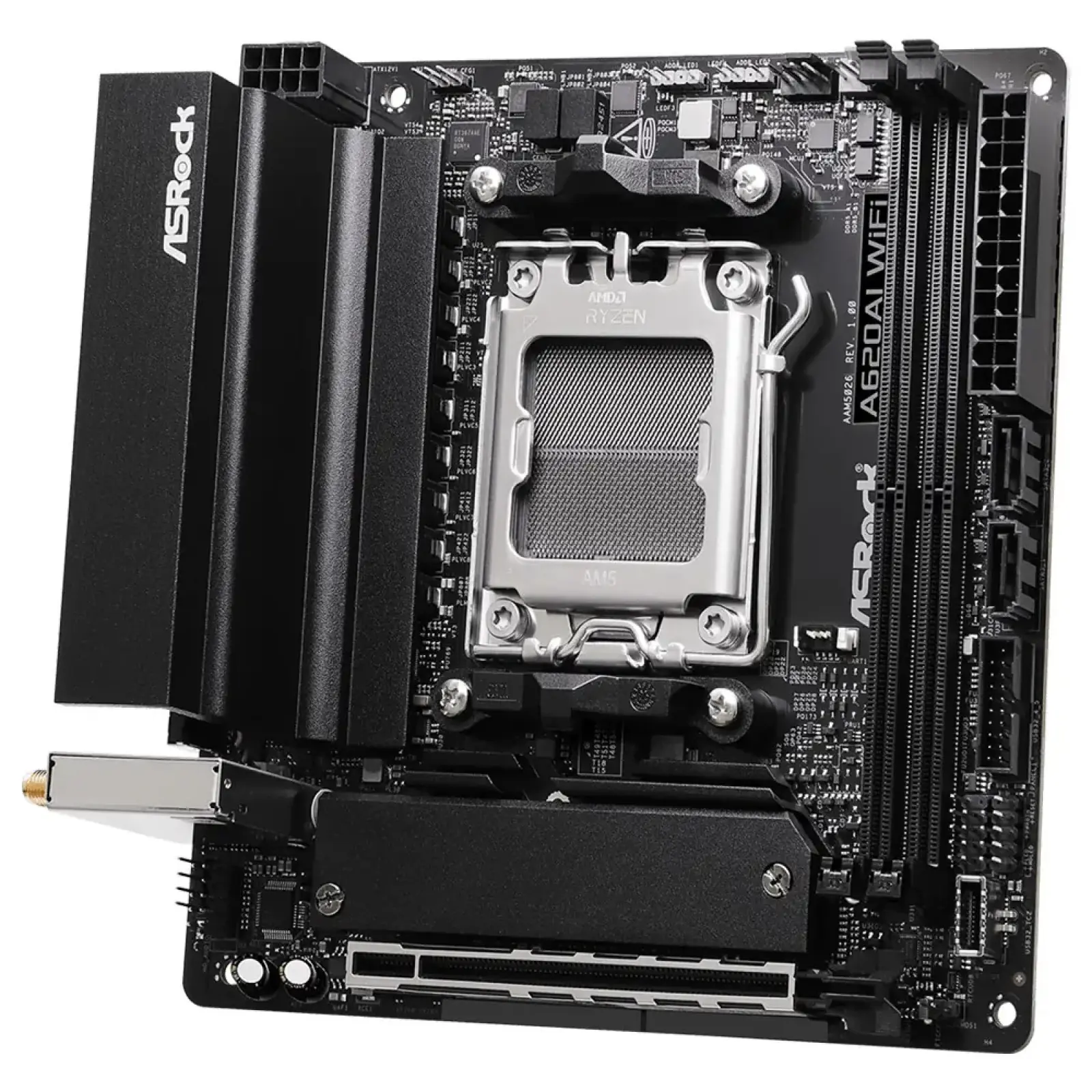 Материнская плата ASROCK sAM5 AMD A620A HDMI 2xM.2 2.5GbE LAN mini-ITX A620AI WIFI UA