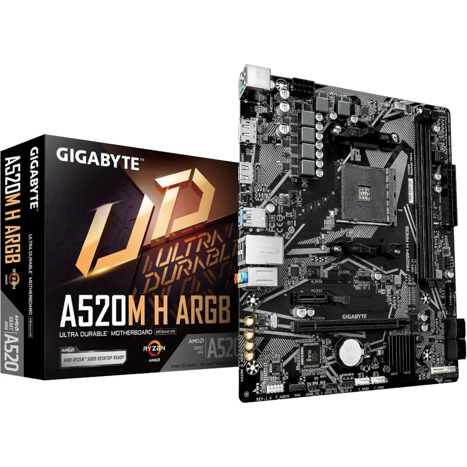 Материнская плата GIGABYTE sAM4 AMD A520 HDMI/DP 1xM.2 GbE Lan mATX A520M H ARGB UA