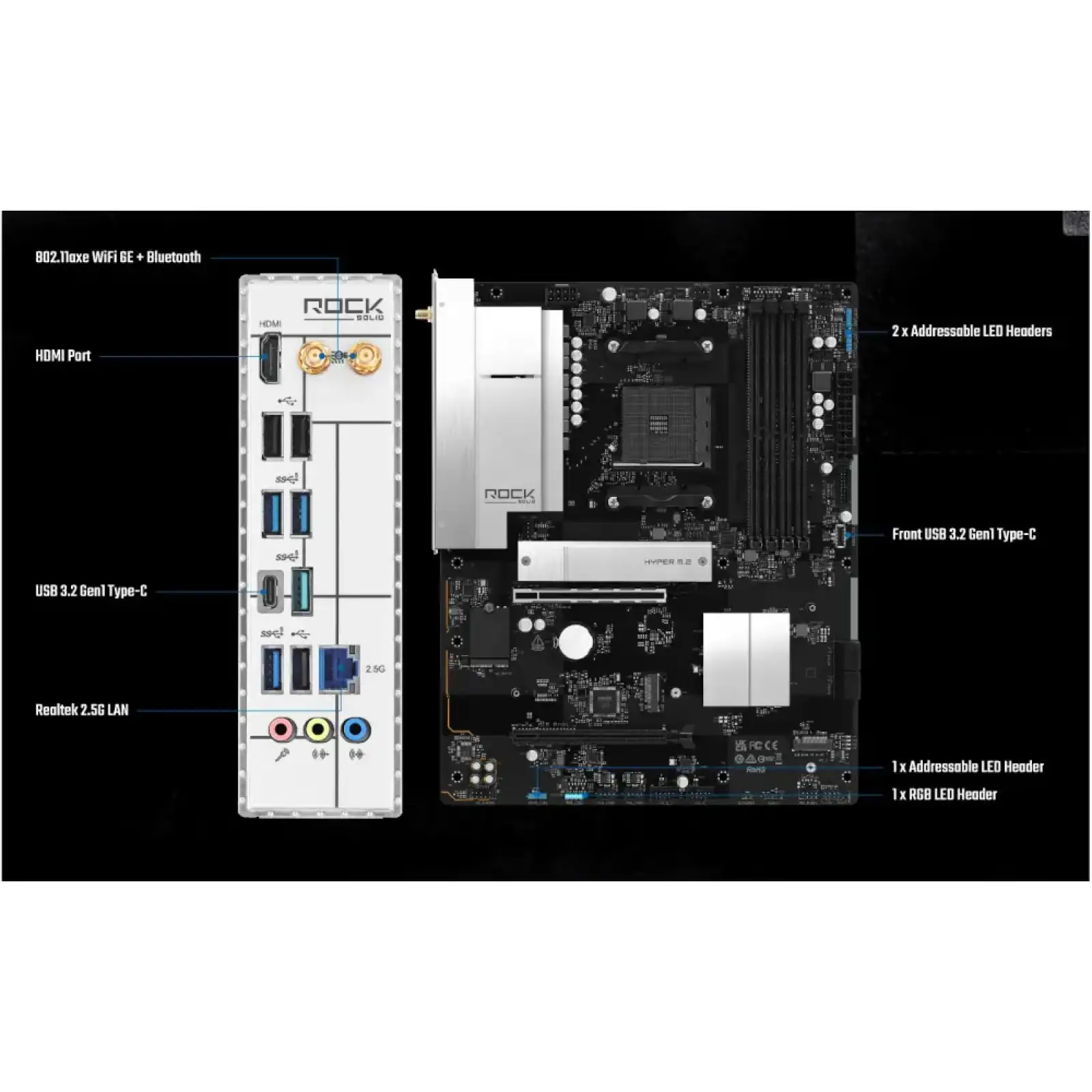 Материнская плата ASROCK AMD AM4 B550 4xDDR4 HDMI 3xM.2 2.5GbE Lan ATX B550 ROCK WIFI UA