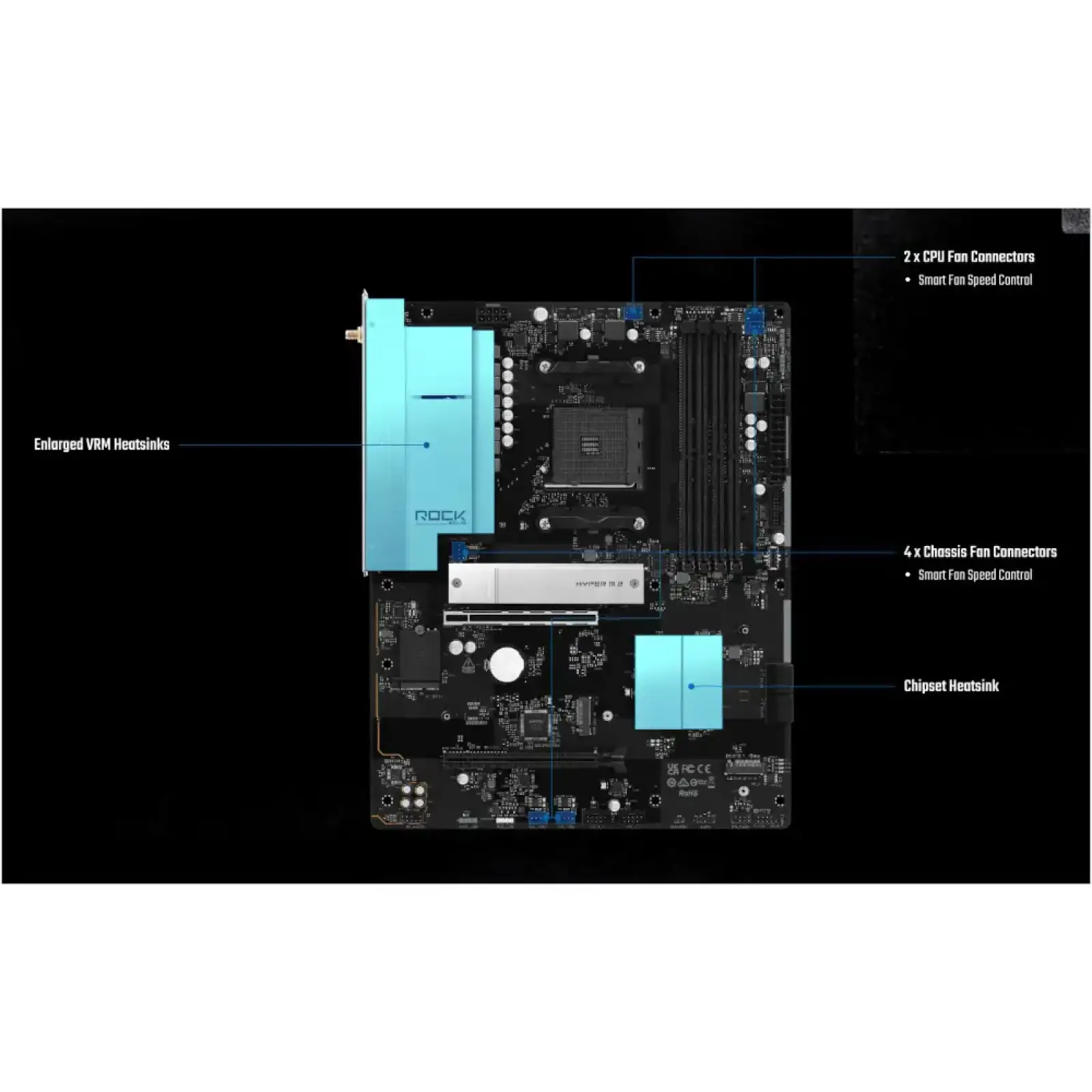 Материнская плата ASROCK AMD AM4 B550 4xDDR4 HDMI 3xM.2 2.5GbE Lan ATX B550 ROCK WIFI UA