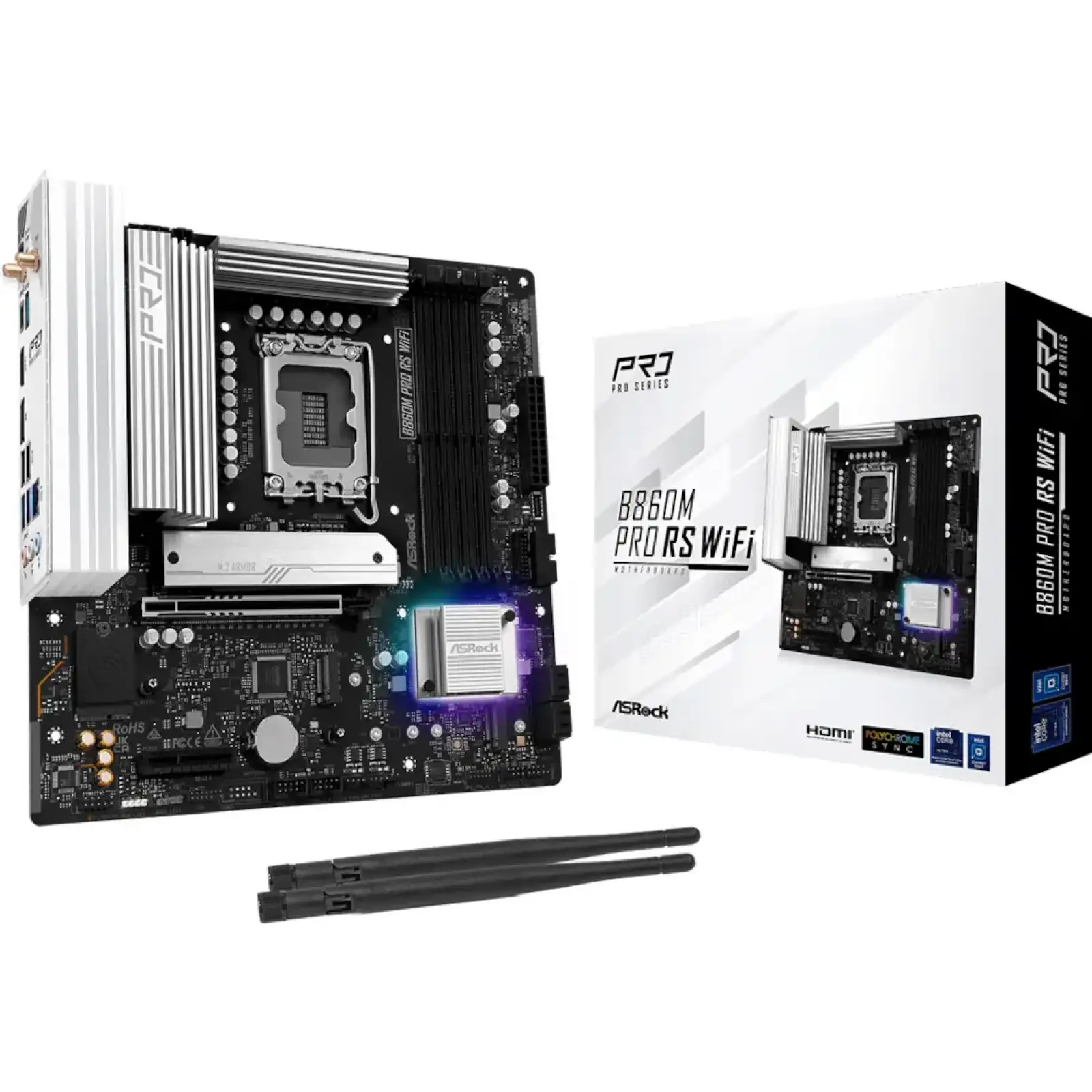 Материнская плата ASROCK s1851 Intel B860 4xDDR5 DP/HDMI 3xM.2 2.5GbE LAN mATX B860M PRO RS WIFI UA