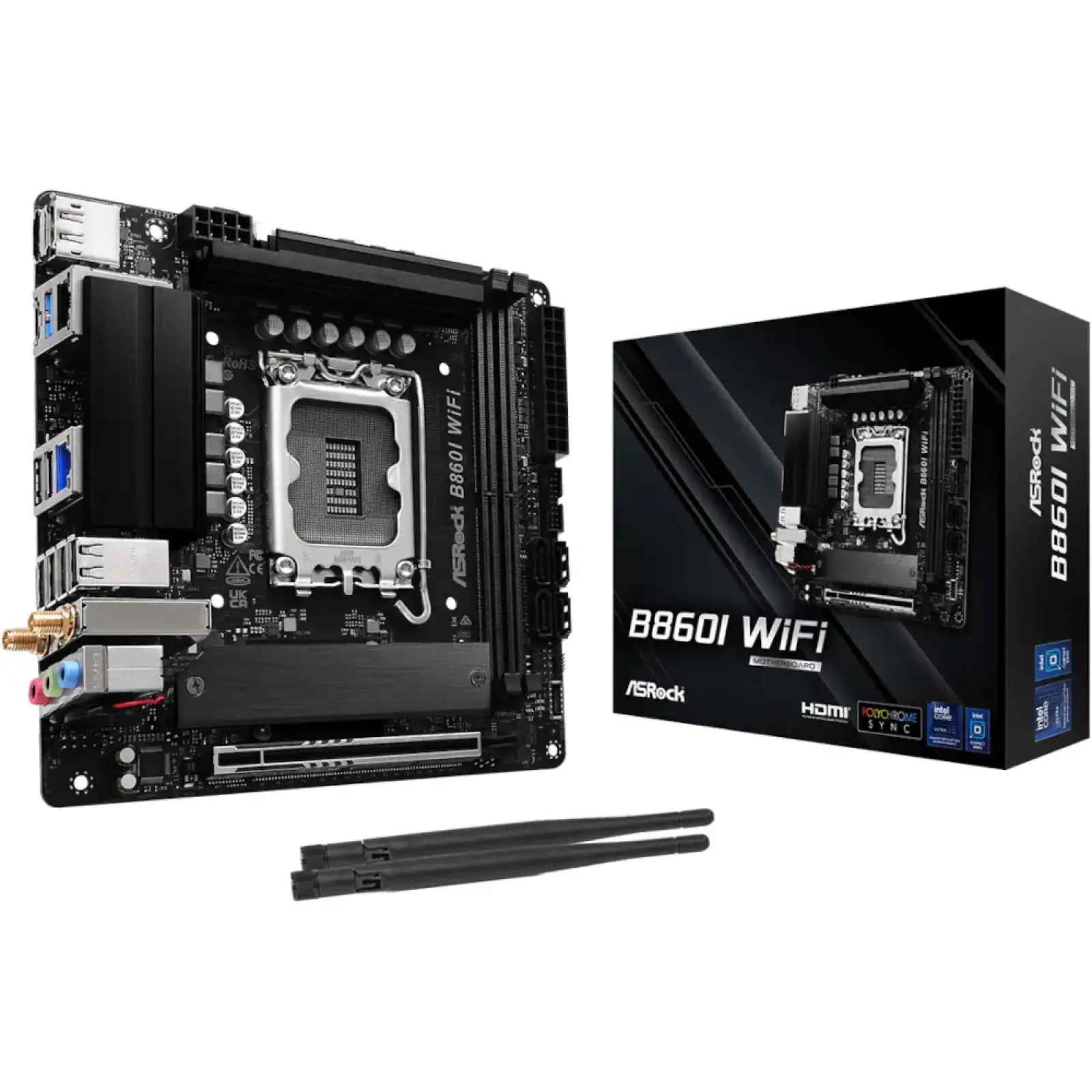 Материнська плата ASROCK s1851 Intel B860 2xDDR5 DP/HDMI 2xM.2 2.5+GbE LAN mATX B860I WIFI UA