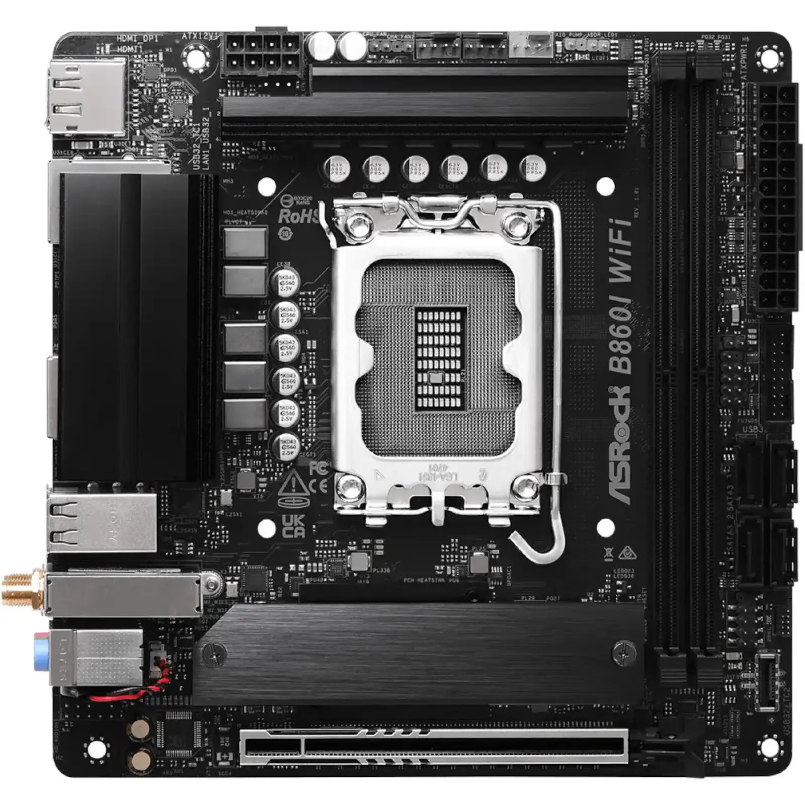 Материнська плата ASROCK s1851 Intel B860 2xDDR5 DP/HDMI 2xM.2 2.5+GbE LAN mATX B860I WIFI UA