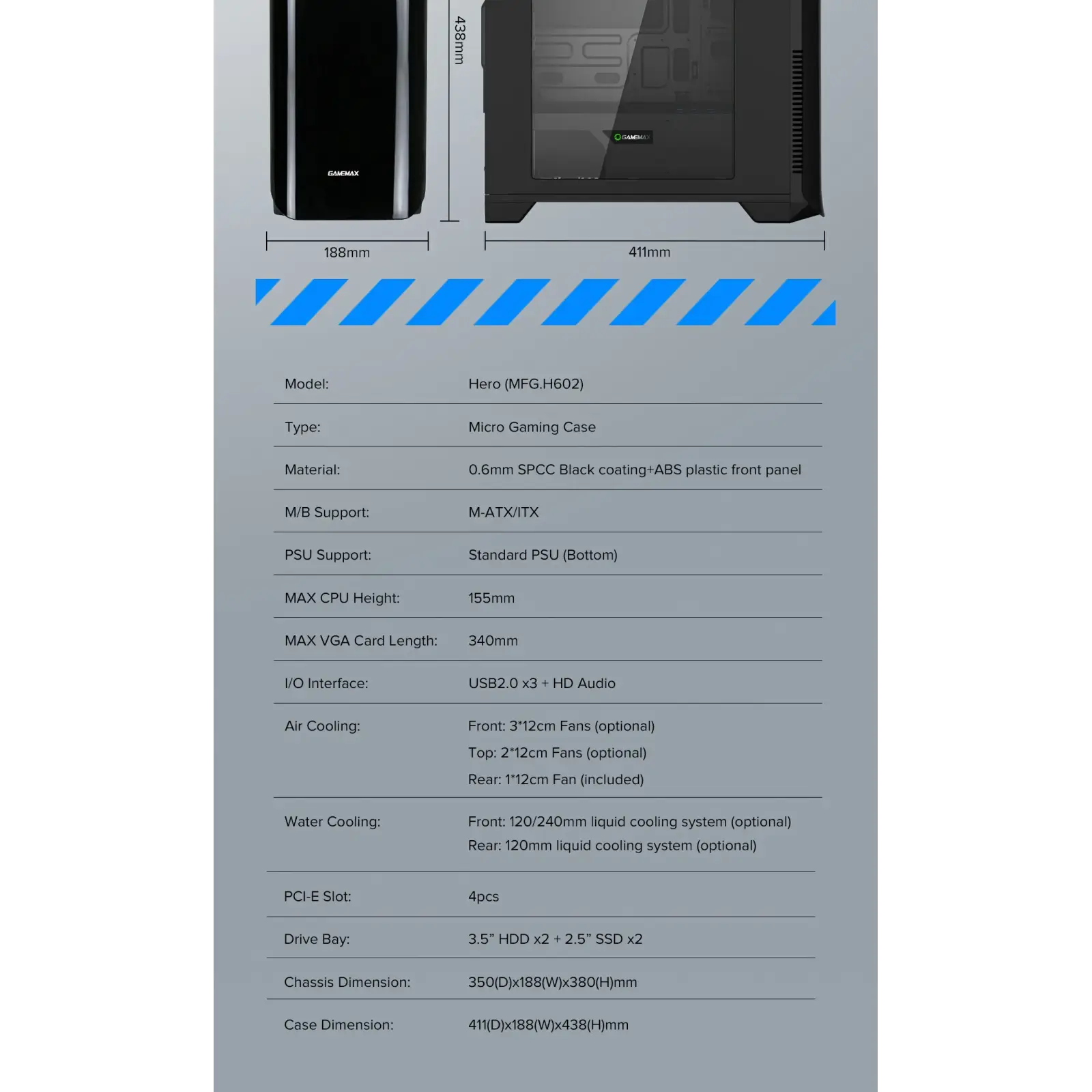 Корпус GAMEMAX Micro ATX без блока живлення H602-BK UA