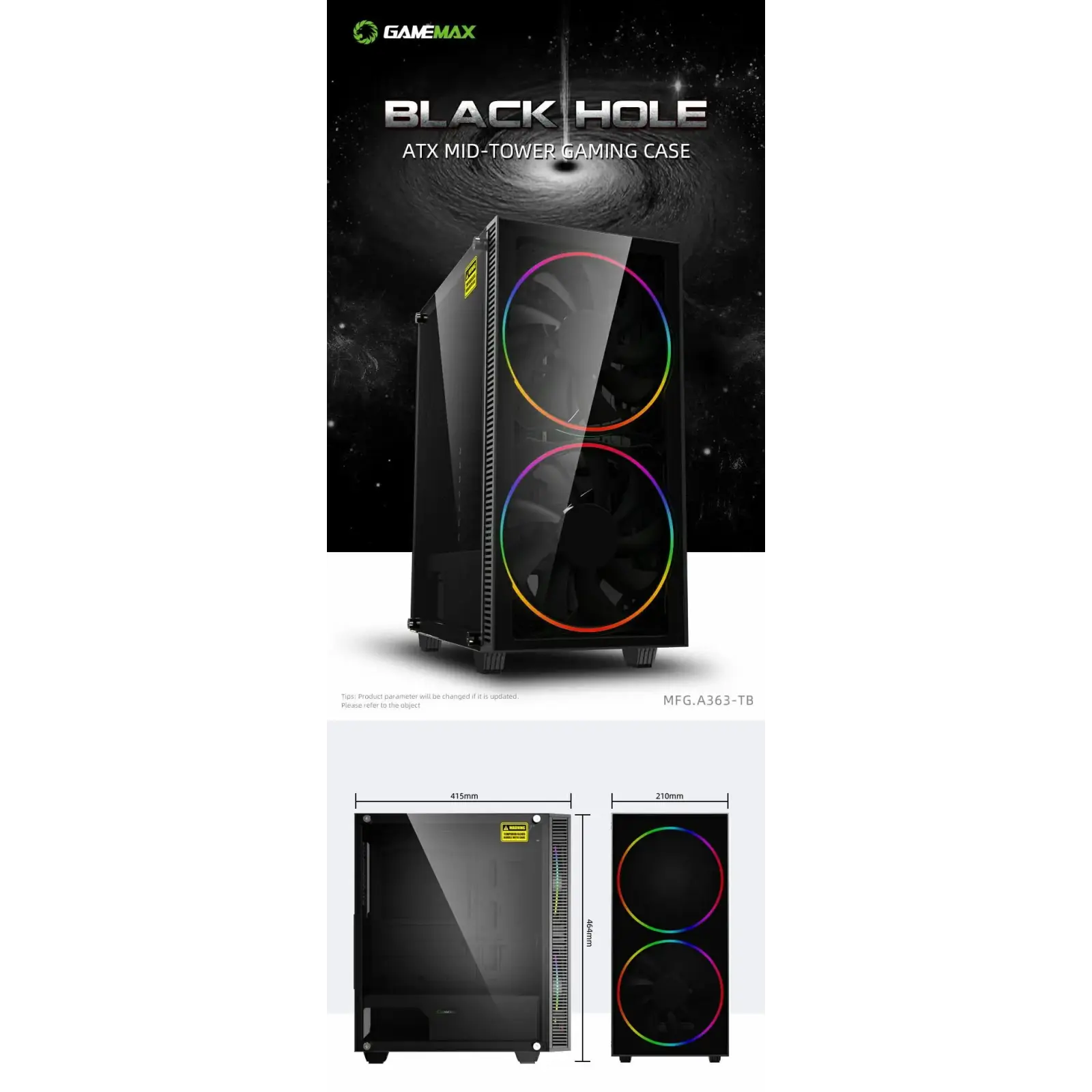 Корпус GAMEMAX ATX без БЖ Black Hole UA