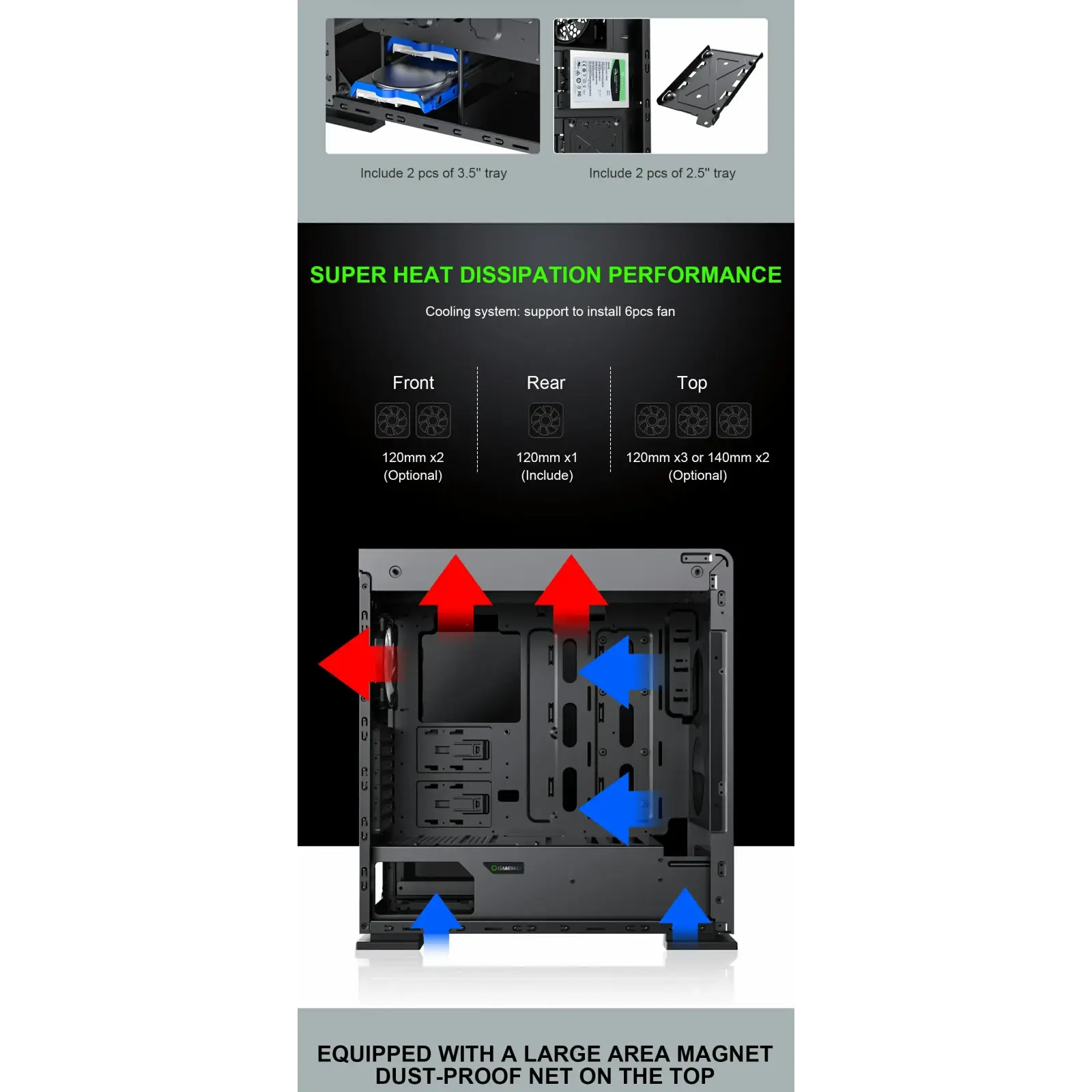 Корпус GAMEMAX E- ATX Full Tower без блока питания VEGA PRO GY UA