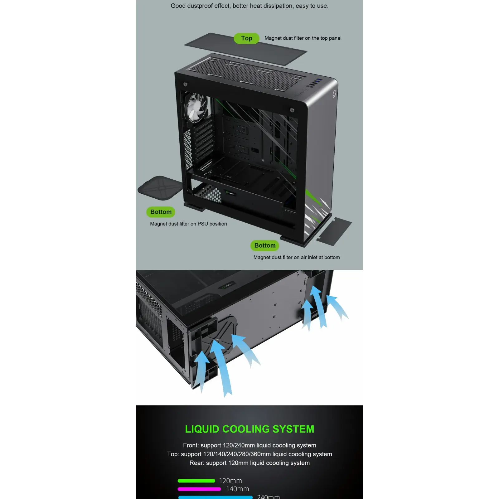 Корпус GAMEMAX E- ATX Full Tower без блока питания VEGA PRO GY UA