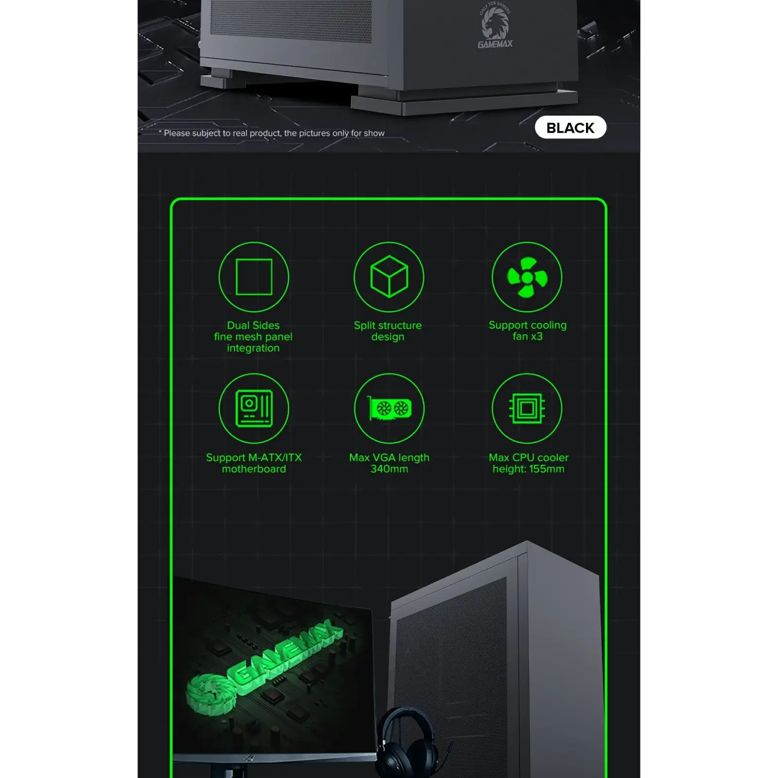 Корпус GAMEMAX Micro ATX без блока живлення ini Tower M60 Black UA