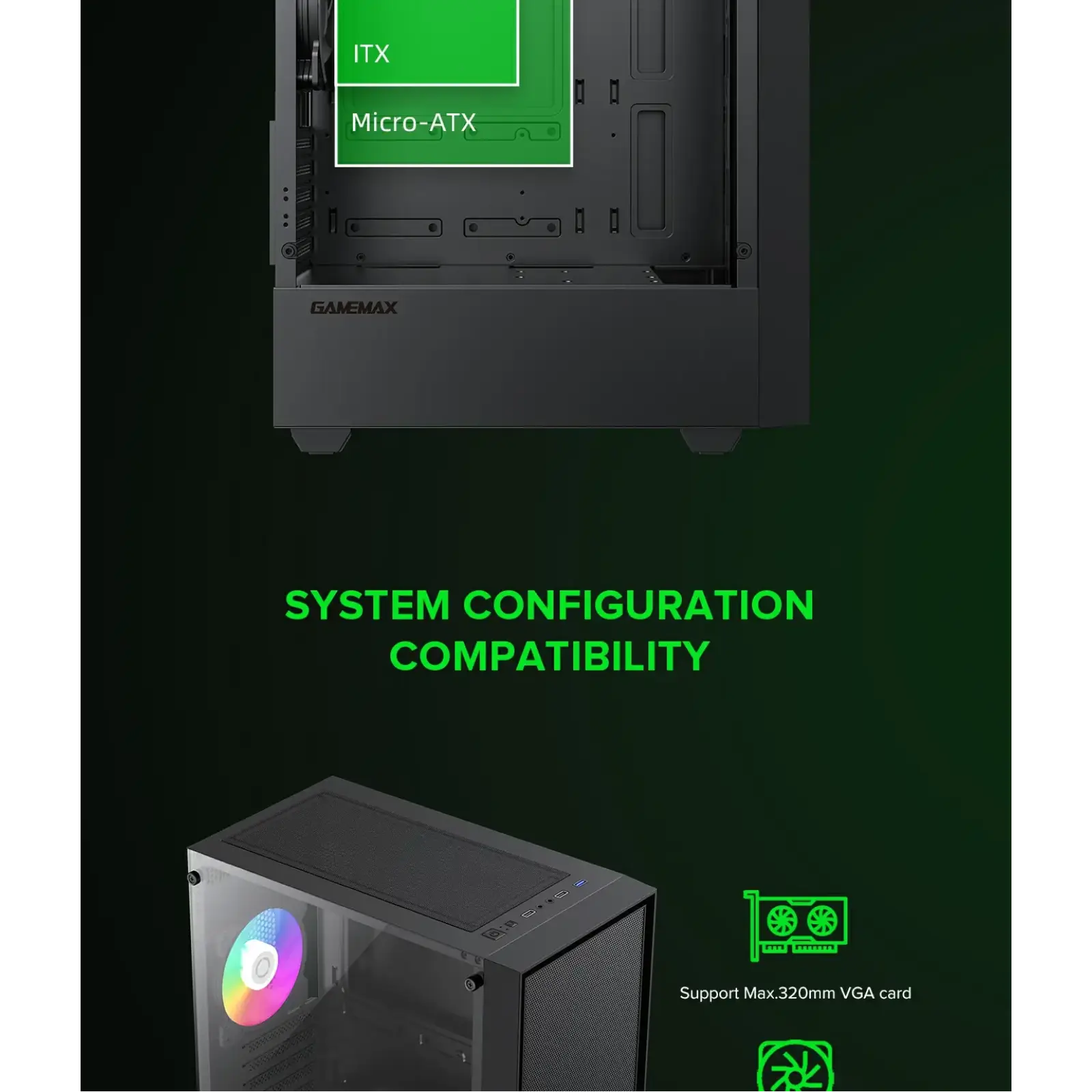 Корпус GAMEMAX Micro ATX без блока живлення, закалене скло Storm Black UA