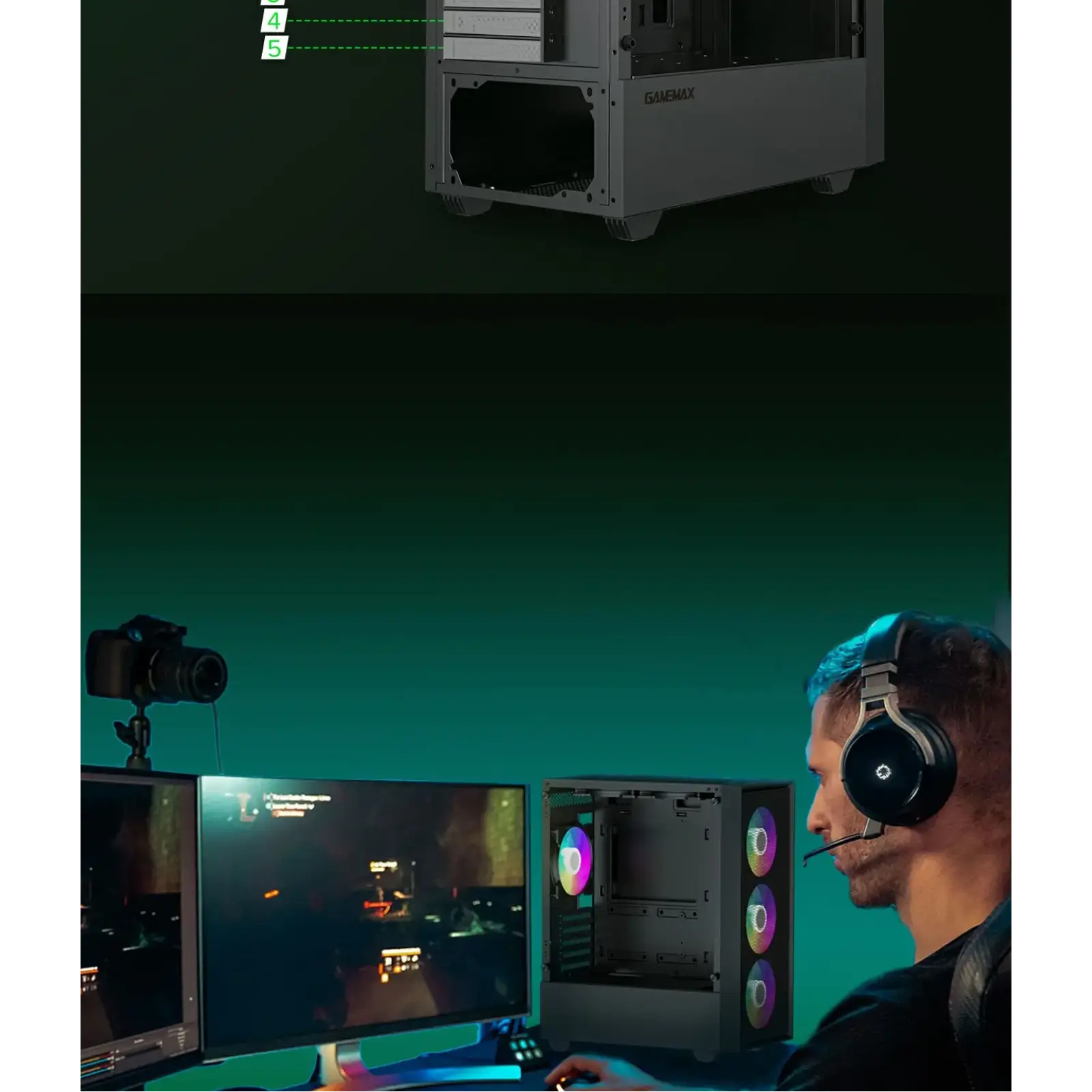 Корпус GAMEMAX Micro ATX без блока живлення, закалене скло Storm Black UA