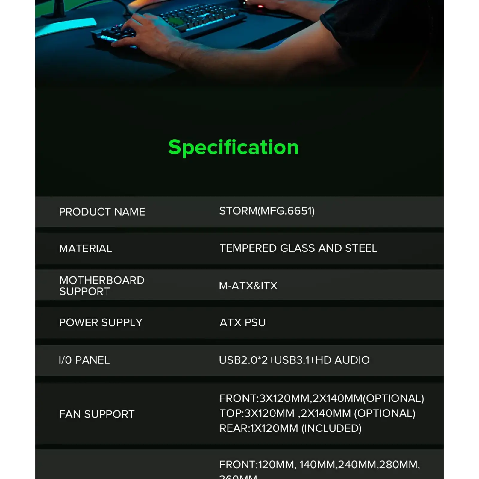 Корпус GAMEMAX Micro ATX без блока живлення, закалене скло Storm Black UA