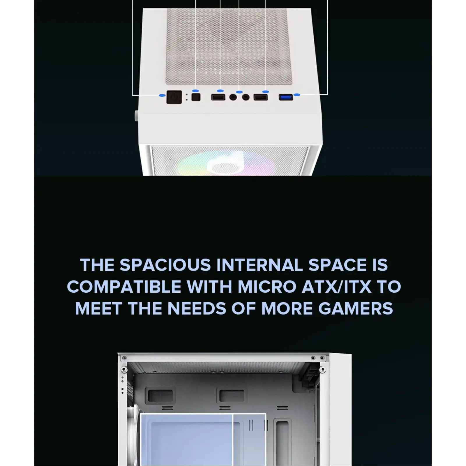 Корпус GAMEMAX Micro ATX без блока живлення, закалене скло Storm White UA