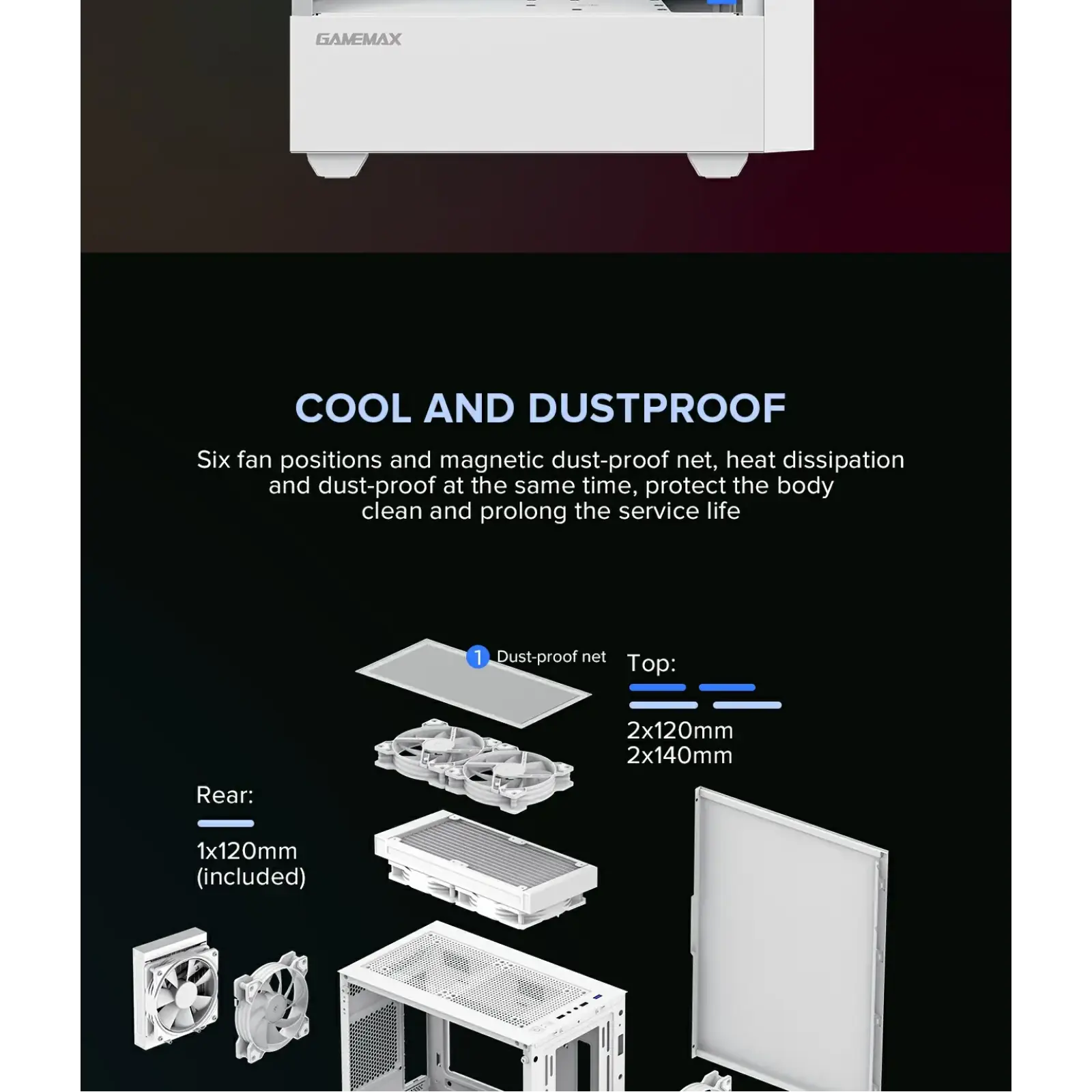 Корпус GAMEMAX Micro ATX без блока живлення, закалене скло Storm White UA