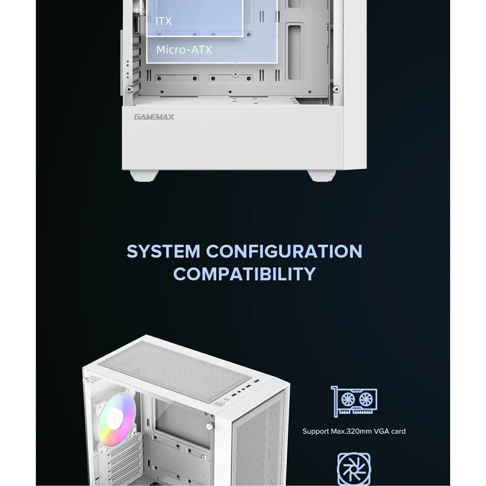 Корпус GAMEMAX Micro ATX без блока живлення, закалене скло Storm White UA