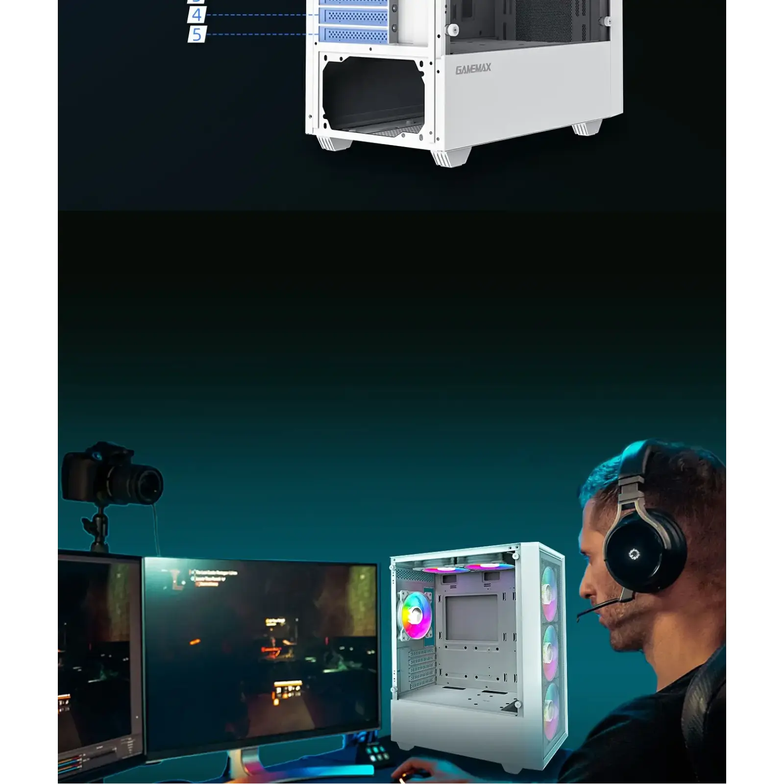 Корпус GAMEMAX Micro ATX без блока живлення, закалене скло Storm White UA