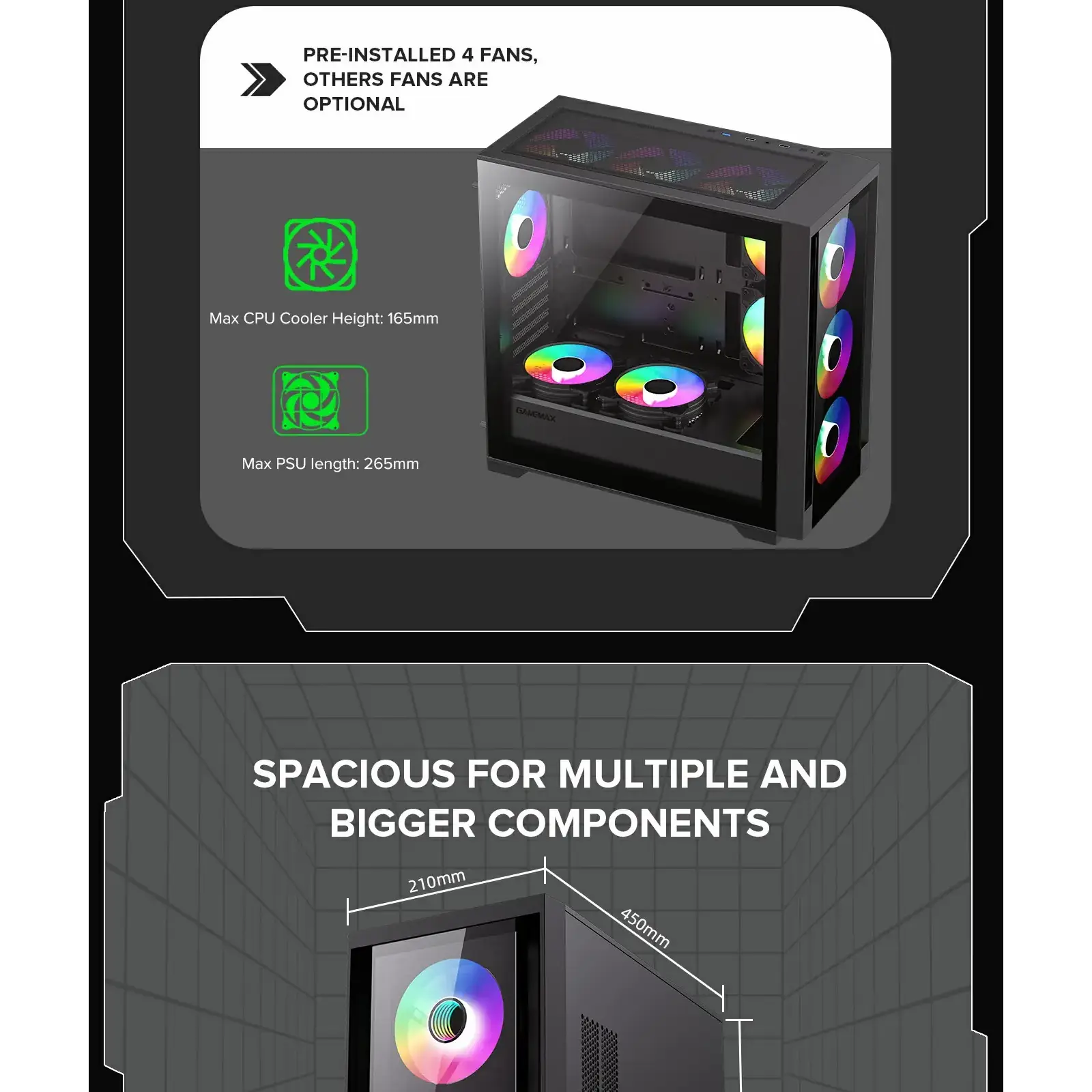 Корпус GAMEMAX Micro ATX без блока живлення, закалене скло Defender TG UA