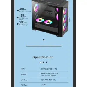 Корпус GAMEMAX Micro ATX без блока живлення, закалене скло Destroyer TGB UA