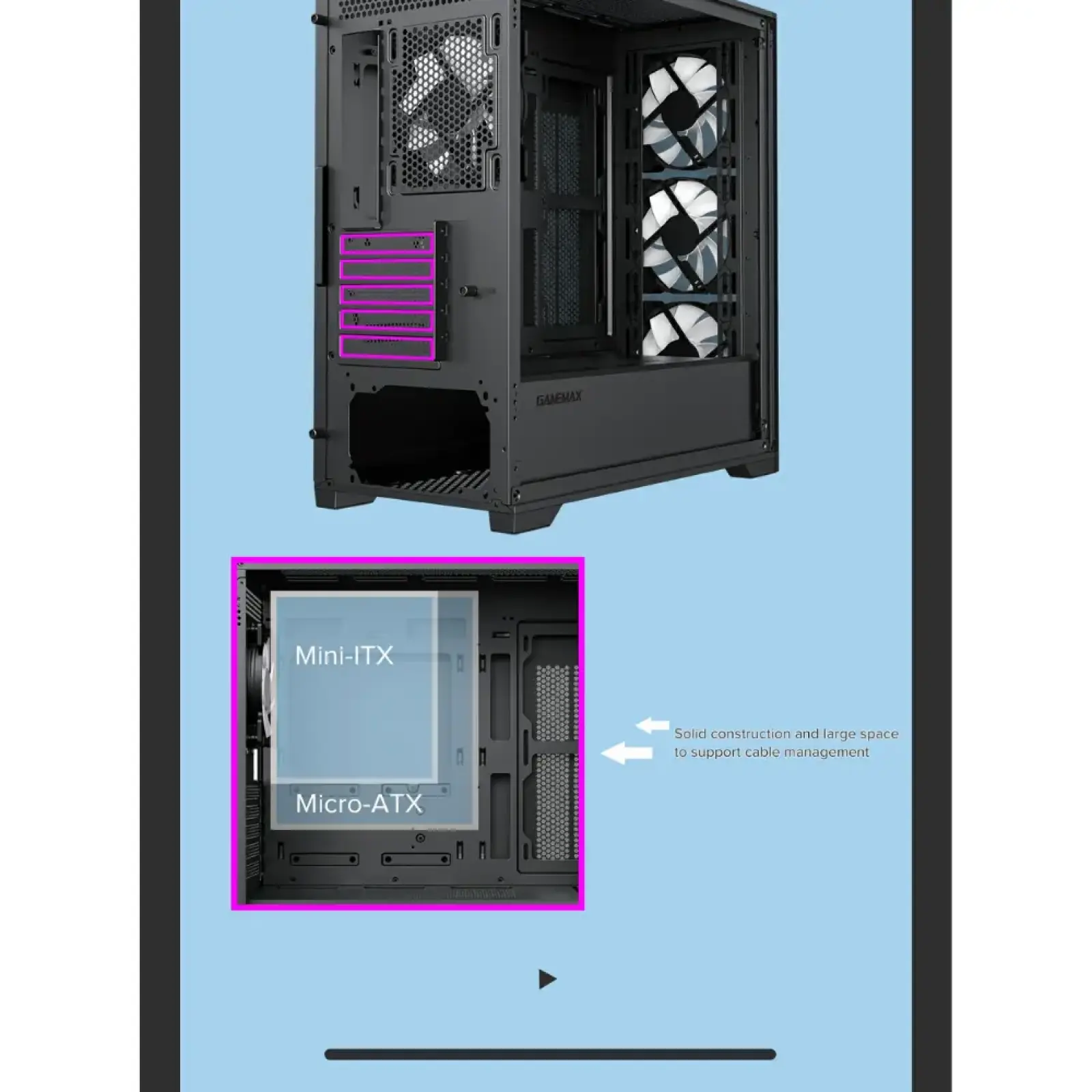 Корпус GAMEMAX Micro ATX без блока живлення, закалене скло Destroyer TGB UA