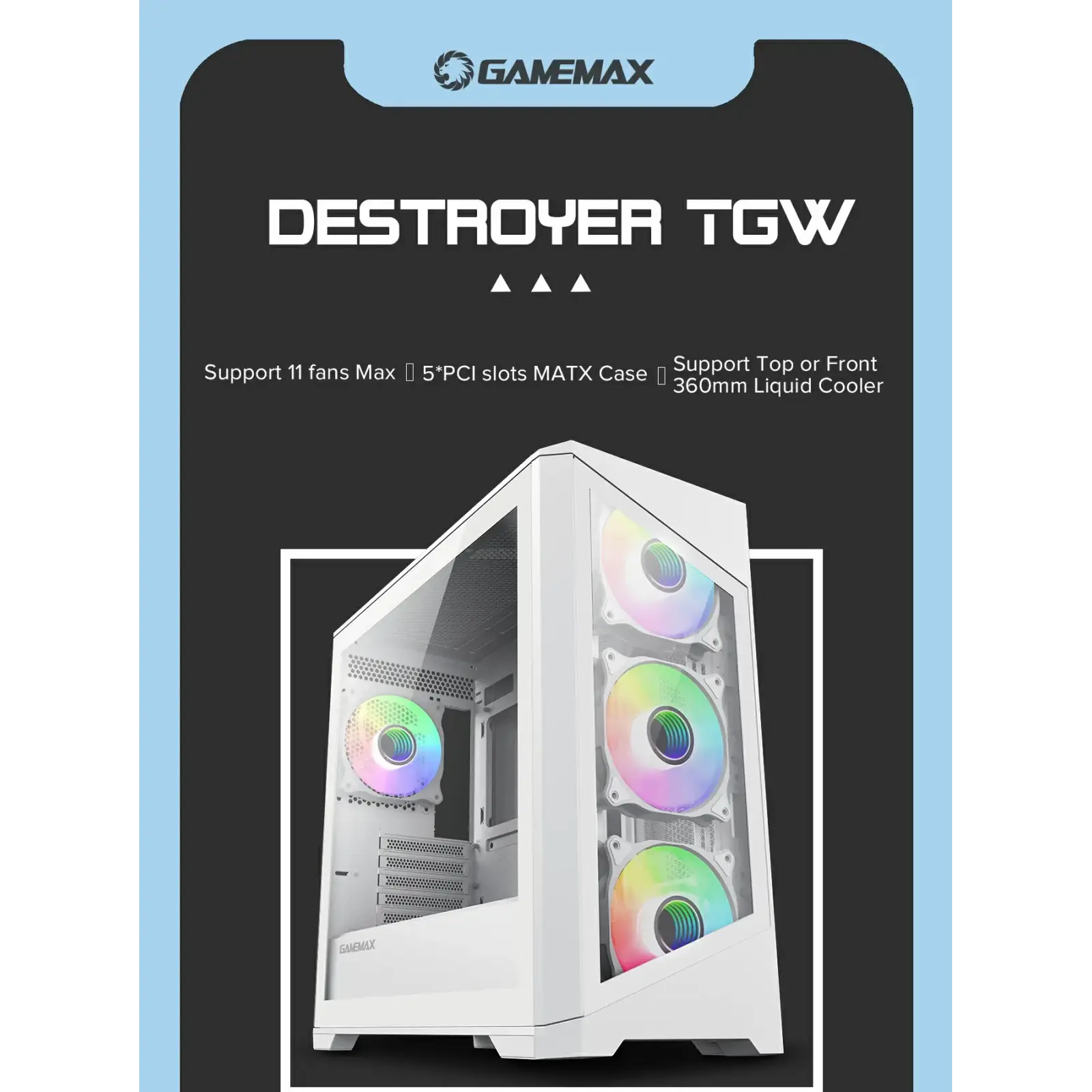 Корпус GAMEMAX Micro ATX без блока живлення , закалене скл о Destroyer TGW UA