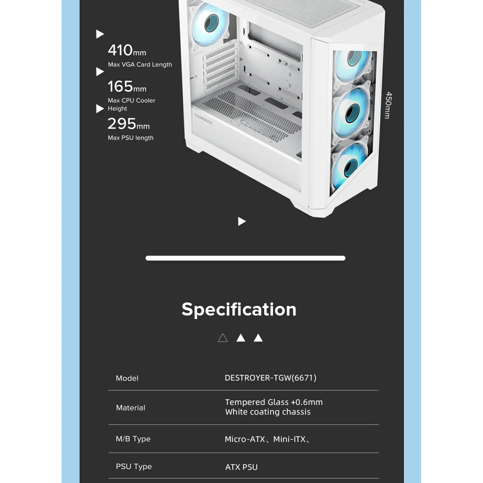 Корпус GAMEMAX Micro ATX без блока живлення , закалене скл о Destroyer TGW UA