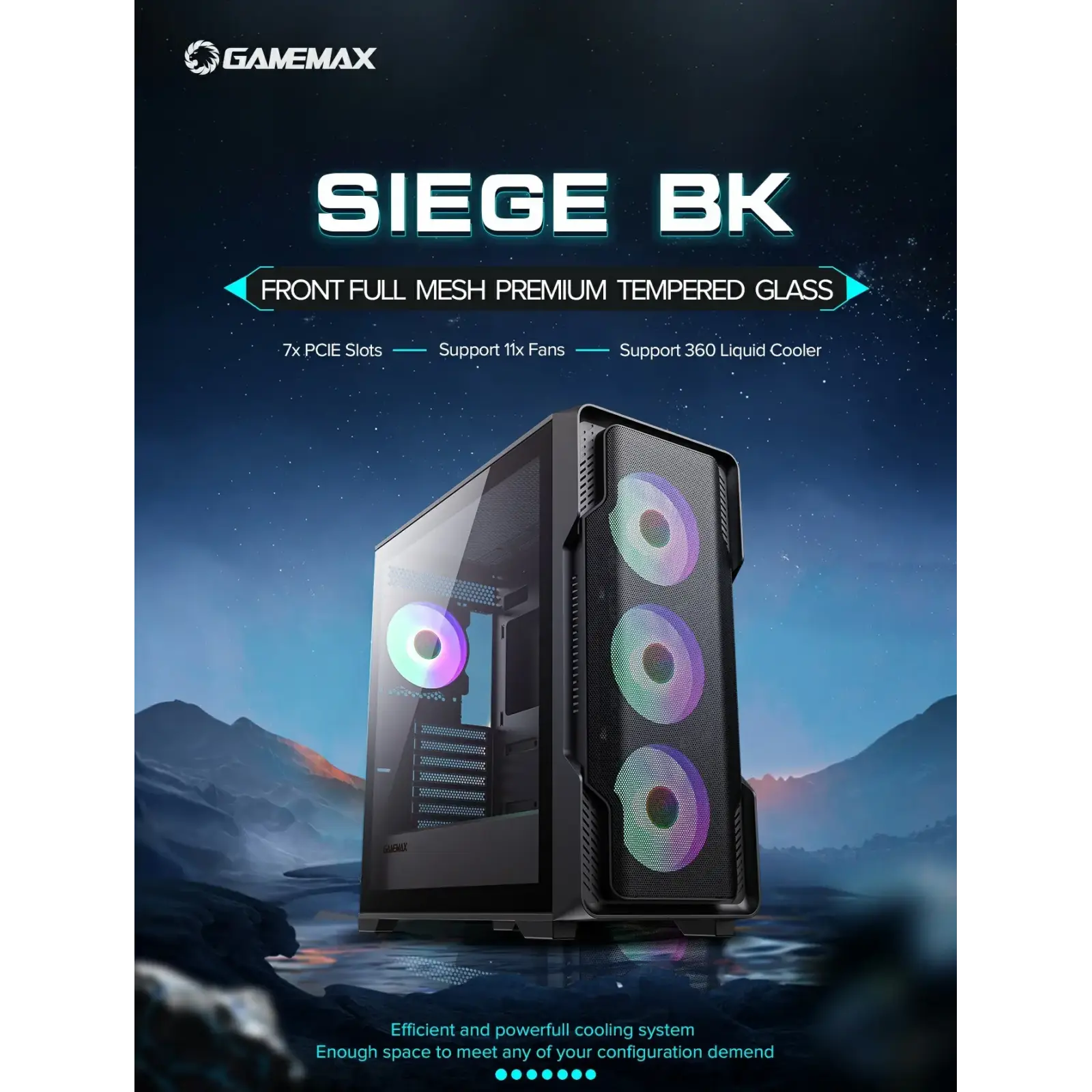 Корпус GAMEMAX Tower E-ATX без блока живлення , закалене с кло Siege BK UA