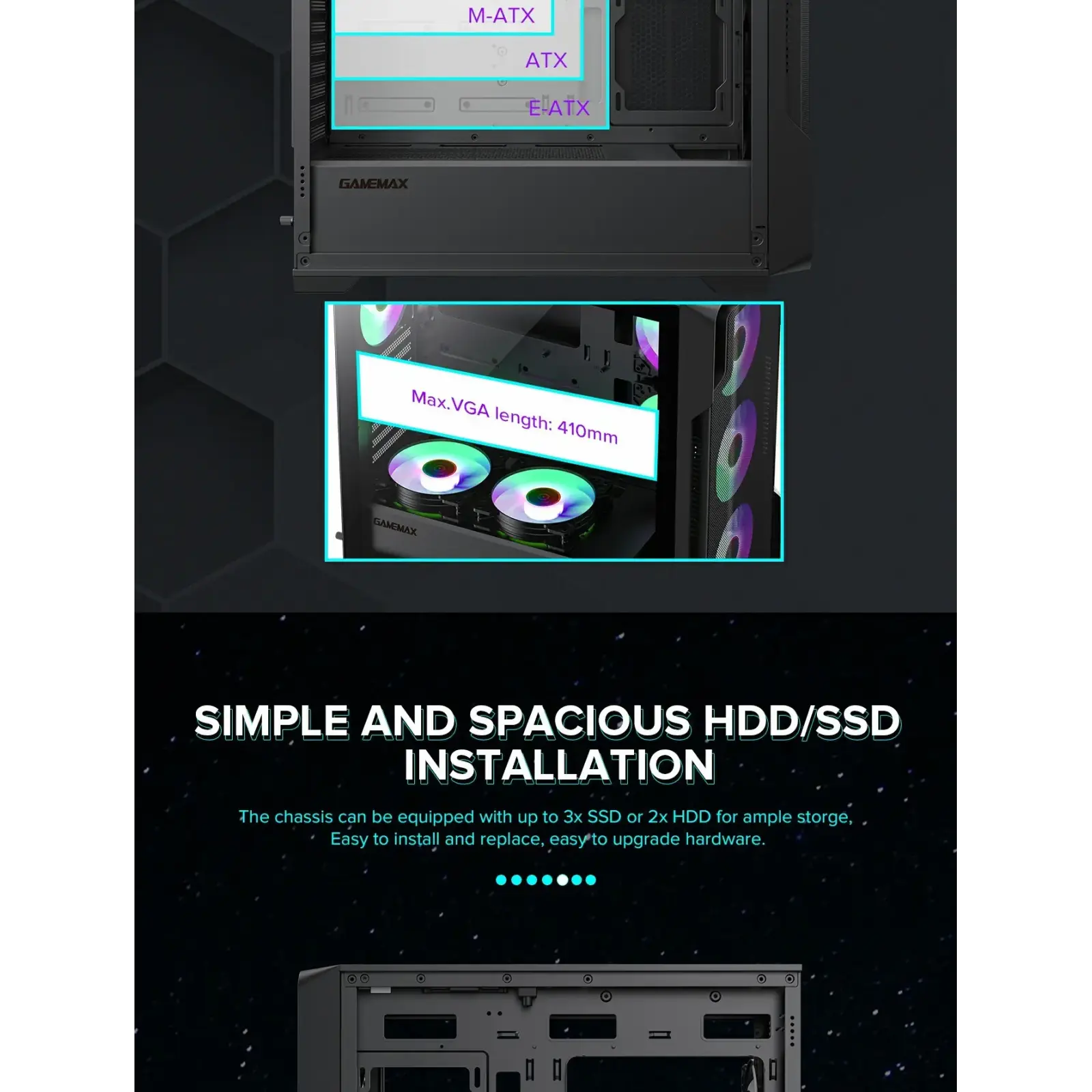 Корпус GAMEMAX Tower E-ATX без блока живлення , закалене с кло Siege BK UA