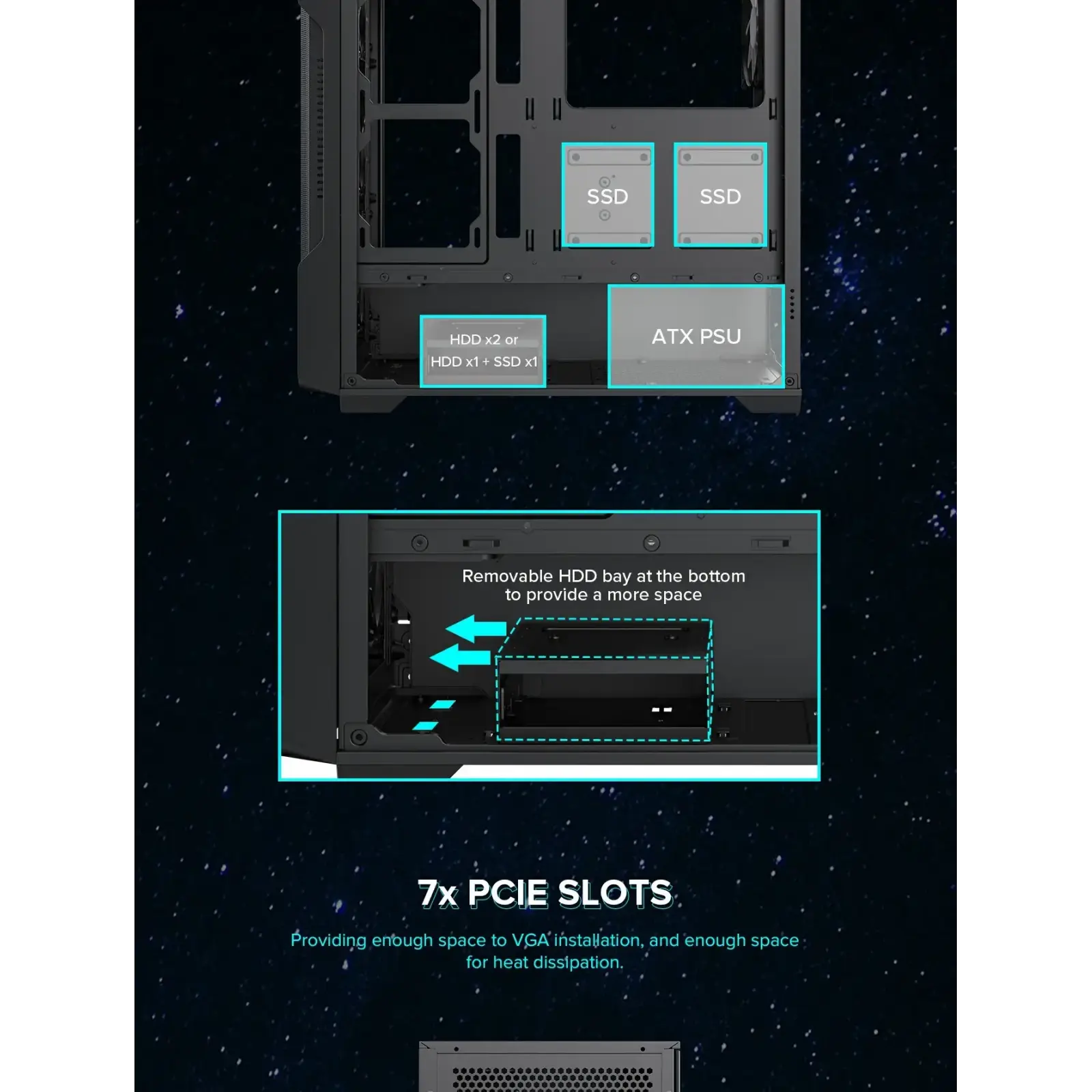 Корпус GAMEMAX Tower E-ATX без блока живлення , закалене с кло Siege BK UA