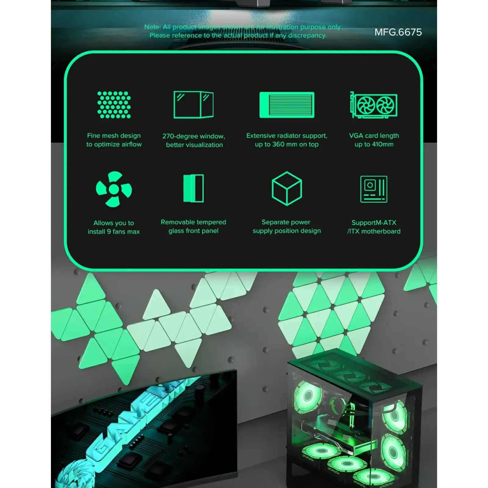 Корпус GAMEMAX Micro-ATX без блока живлення, Tempered Glass, Mesh, USB2.0x2, USB3.0x1 Vista MB UA