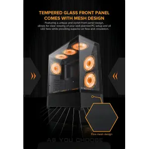 Корпус GAMEMAX комп'ютерний Midi ATX без блока живлення, E-ATX, ATX, M-ATX, ITX, Tempered Glass, Mesh Vista AB UA