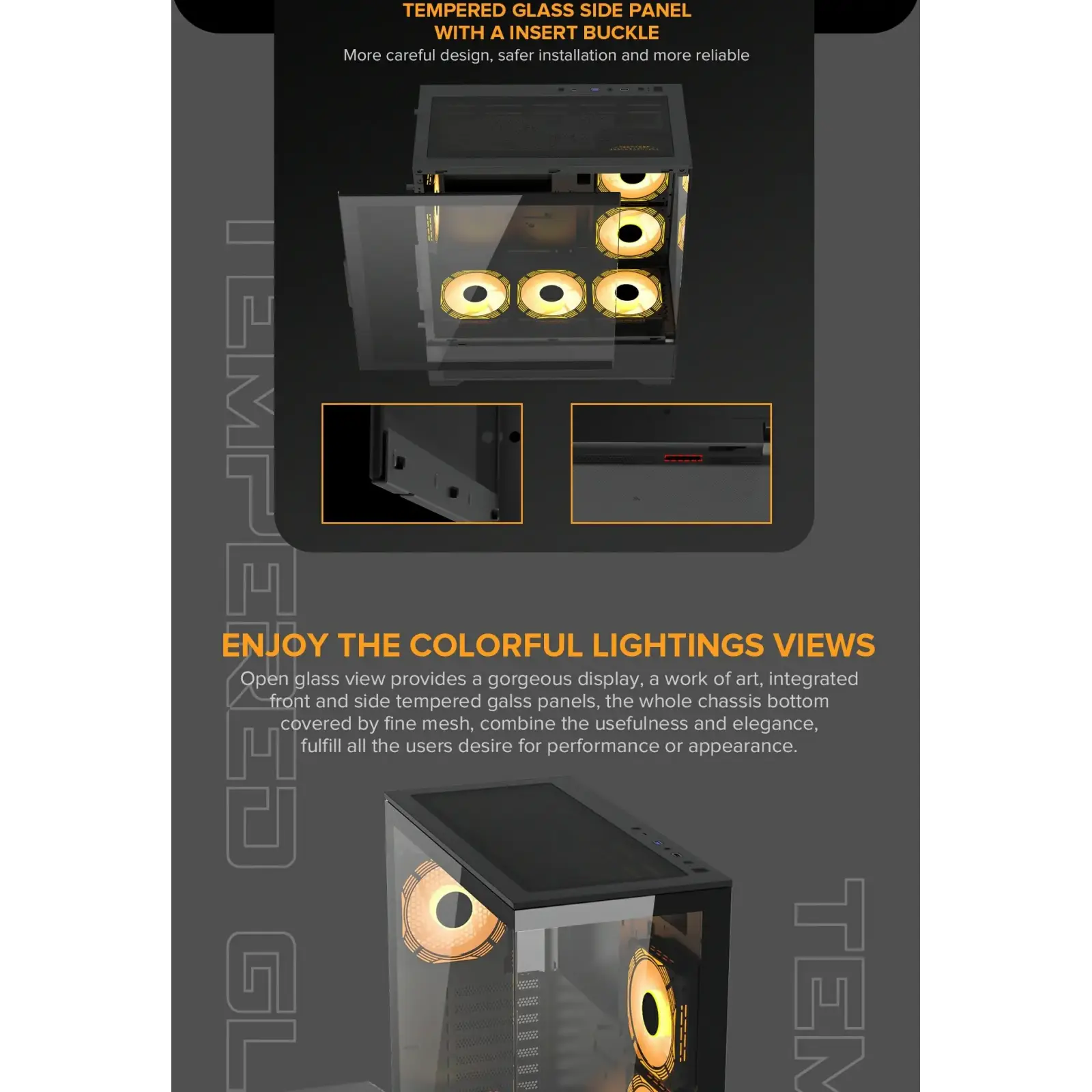 Корпус GAMEMAX комп'ютерний Midi ATX без блока живлення, E-ATX, ATX, M-ATX, ITX, Tempered Glass, Mesh Vista AB UA