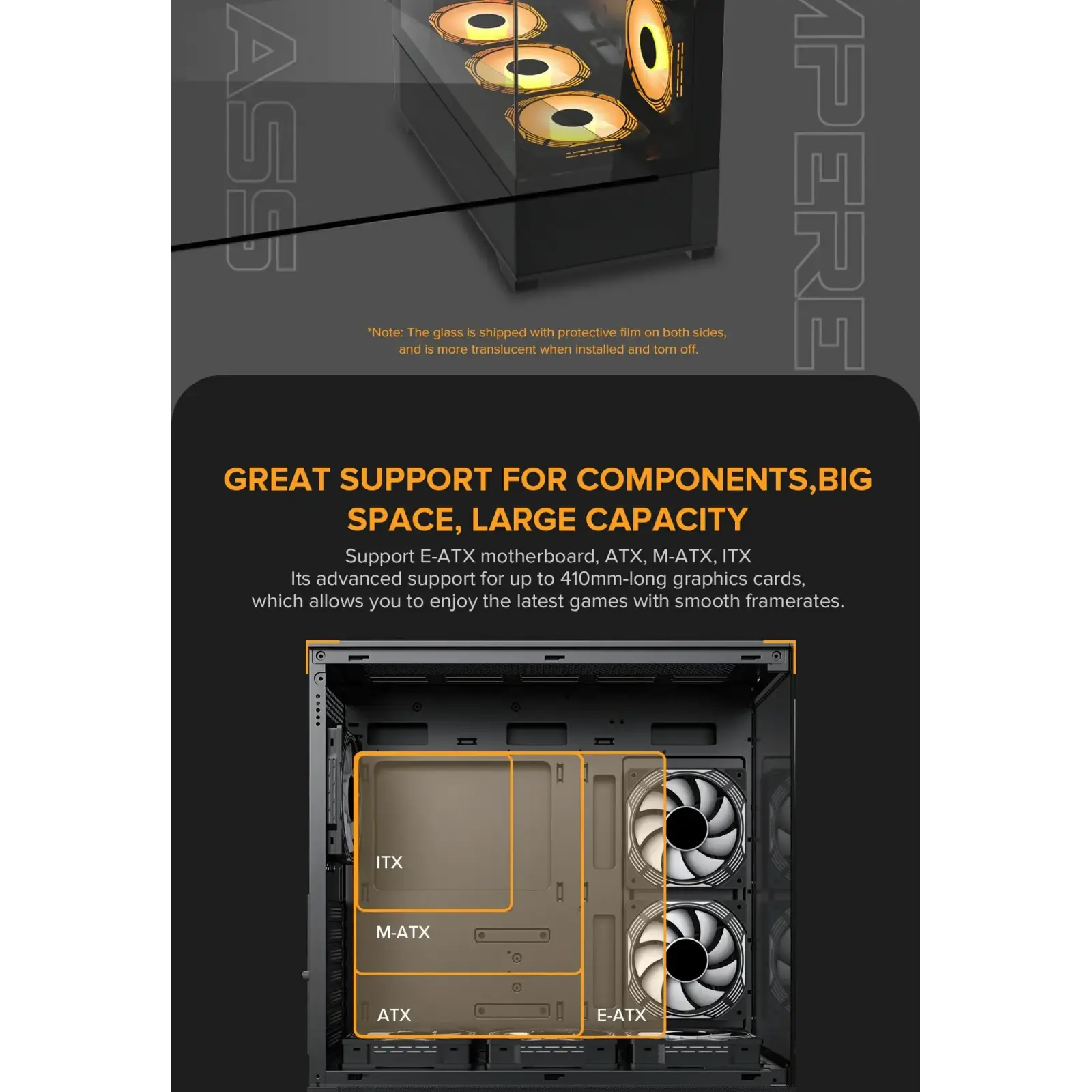 Корпус GAMEMAX комп'ютерний Midi ATX без блока живлення, E-ATX, ATX, M-ATX, ITX, Tempered Glass, Mesh Vista AB UA