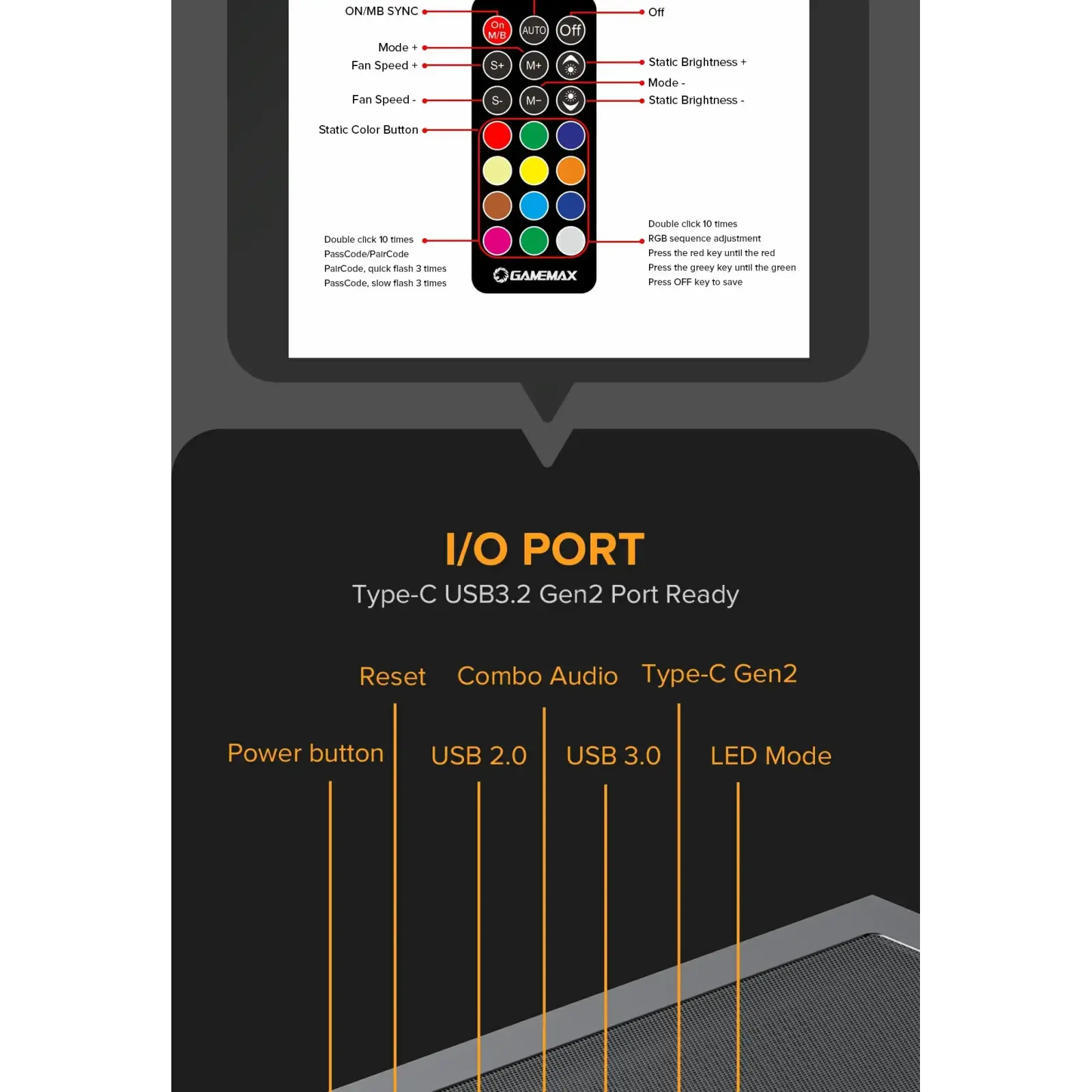 Корпус GAMEMAX комп'ютерний Midi ATX без блока живлення, E-ATX, ATX, M-ATX, ITX, Tempered Glass, Mesh Vista AB UA