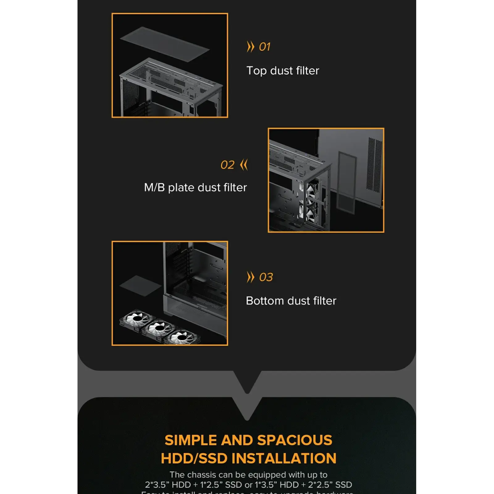 Корпус GAMEMAX комп'ютерний Midi ATX без блока живлення, E-ATX, ATX, M-ATX, ITX, Tempered Glass, Mesh Vista AB UA