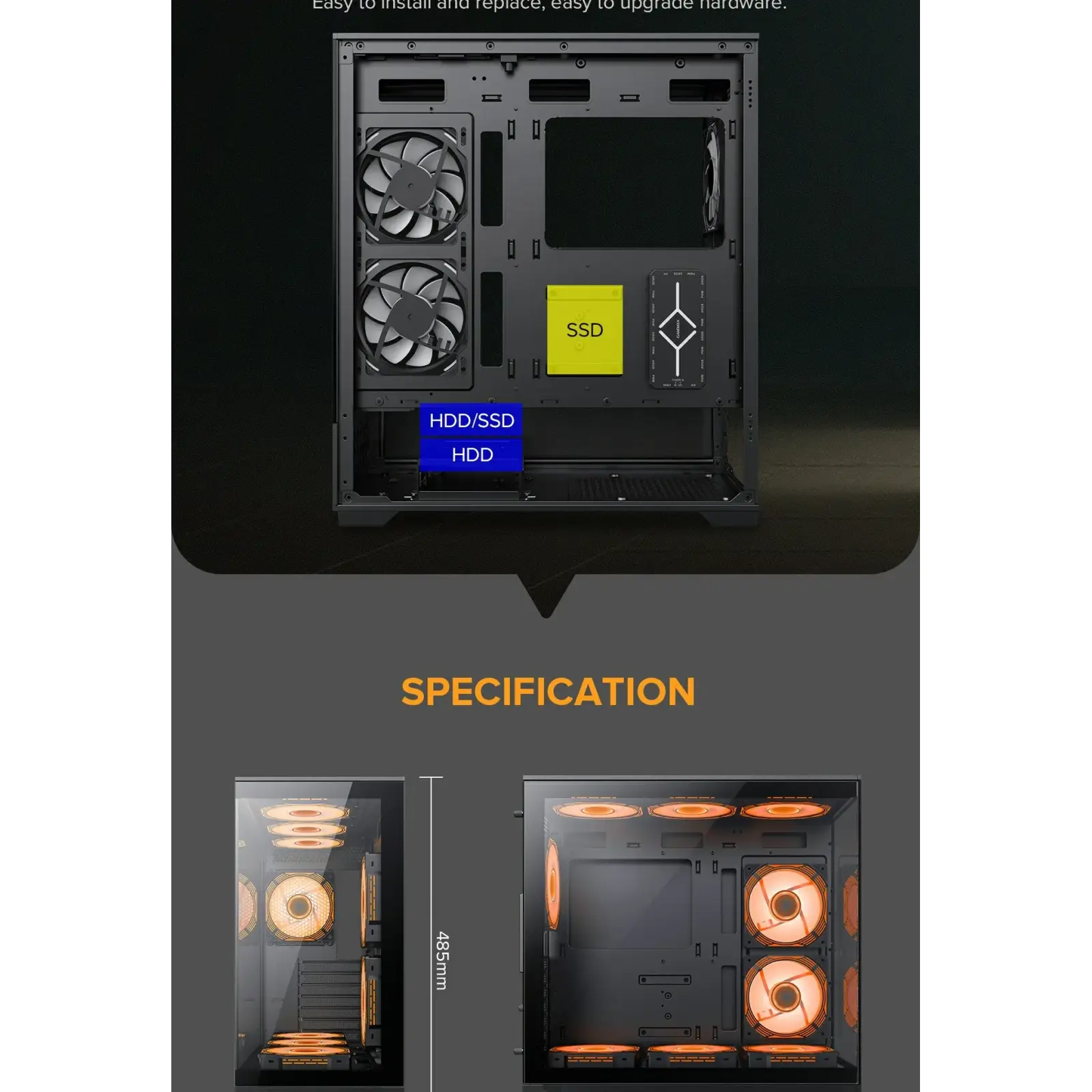 Корпус GAMEMAX комп'ютерний Midi ATX без блока живлення, E-ATX, ATX, M-ATX, ITX, Tempered Glass, Mesh Vista AB UA