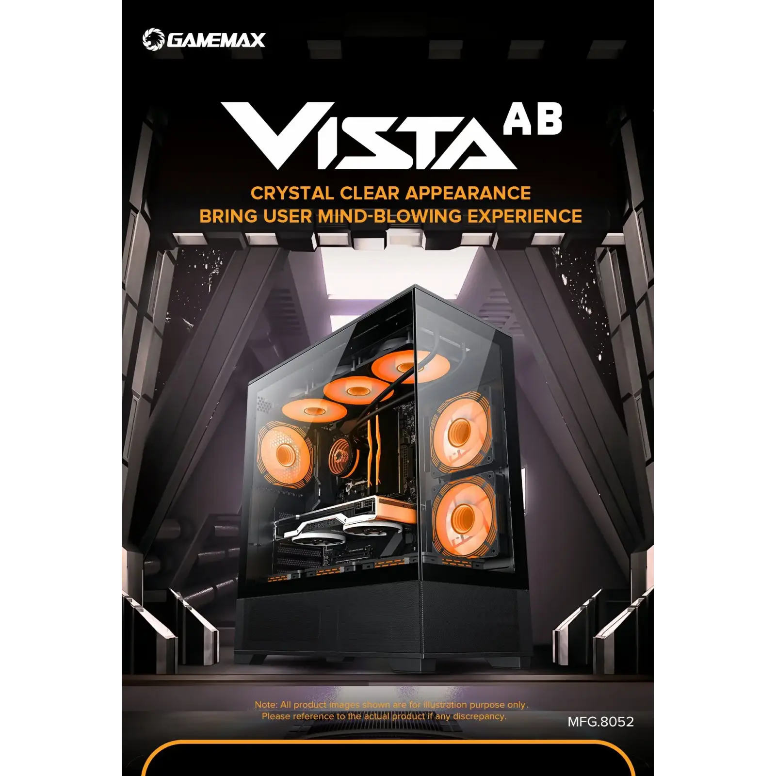 Корпус GAMEMAX комп'ютерний Midi ATX без блока живлення, E-ATX, ATX, M-ATX, ITX, Tempered Glass, Mesh Vista AB UA